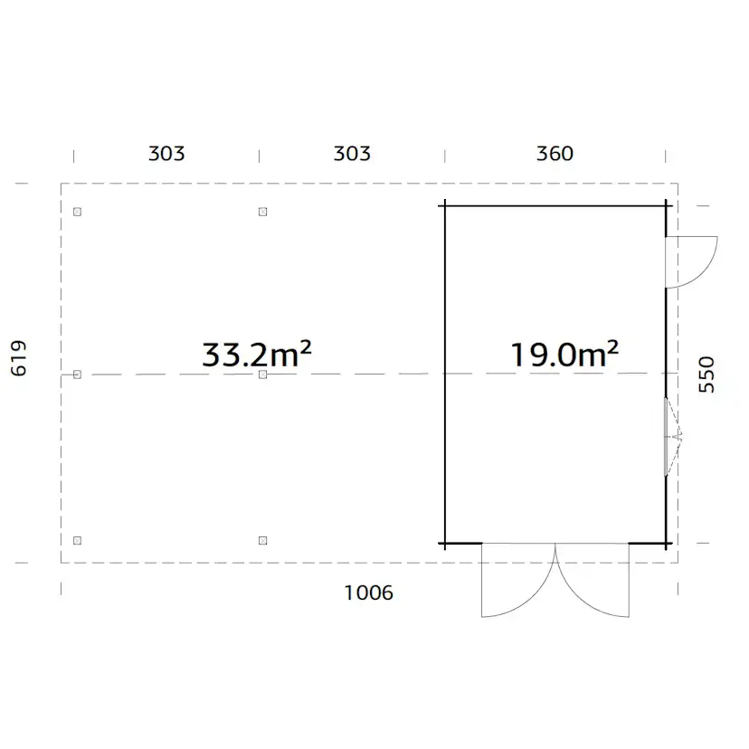 Garage Palmako Roger med Carport 53,1 m2 och Slagport