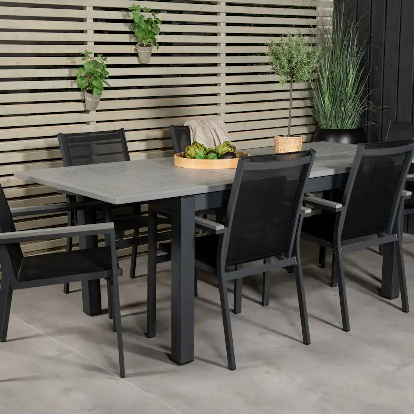 Albany Dining Table 160/240*100 - Svart Alu / Grey Aintwood+ Svart/Grå