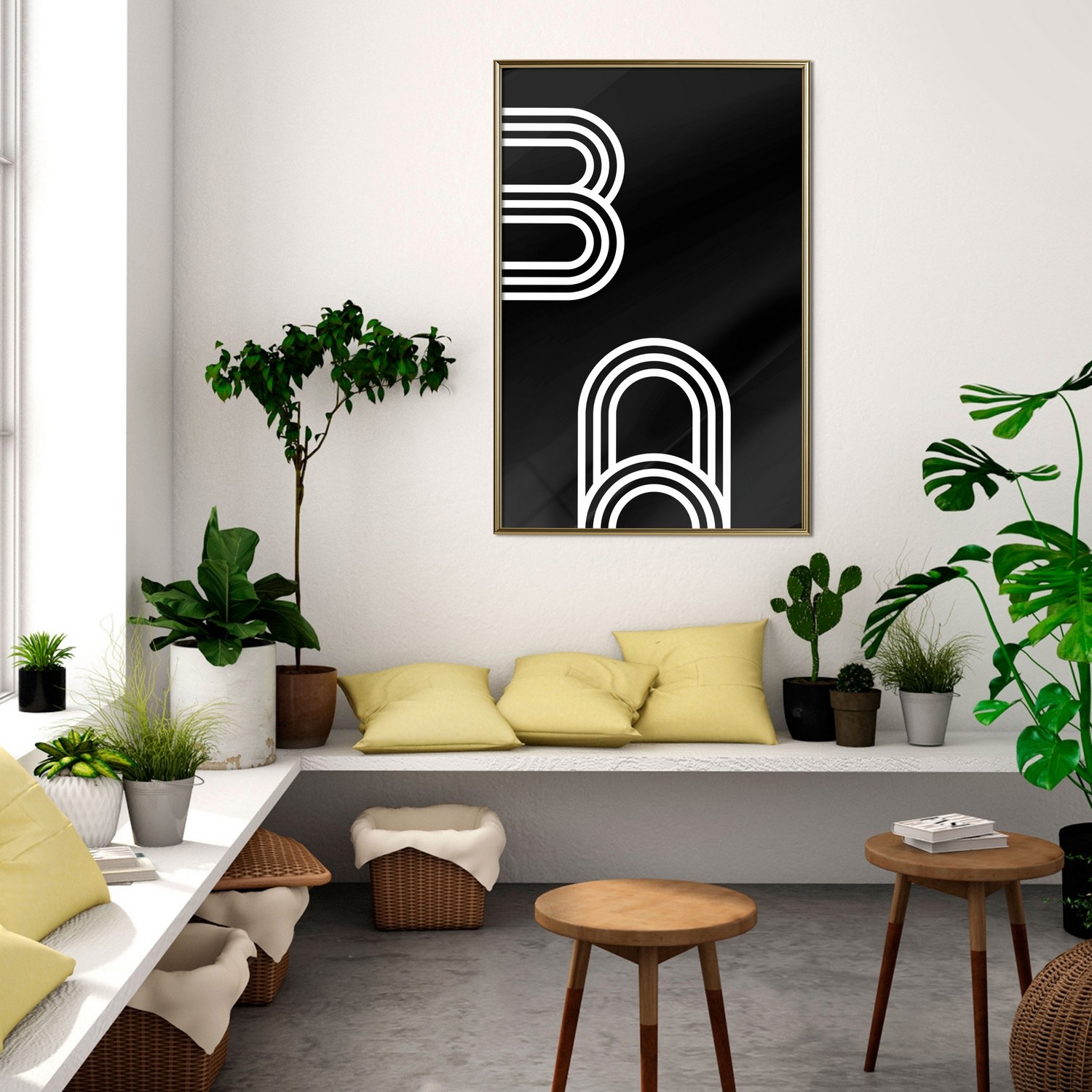 Affisch - Retro Lines [Poster] 30x45 Guld ram, 30x45 cm
