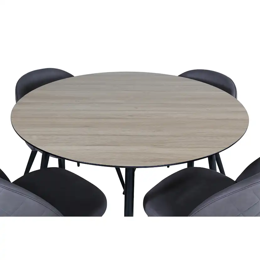 Silar Dining Table - Round 100 cm - "Wood Look" Melamine / Grå/Natur