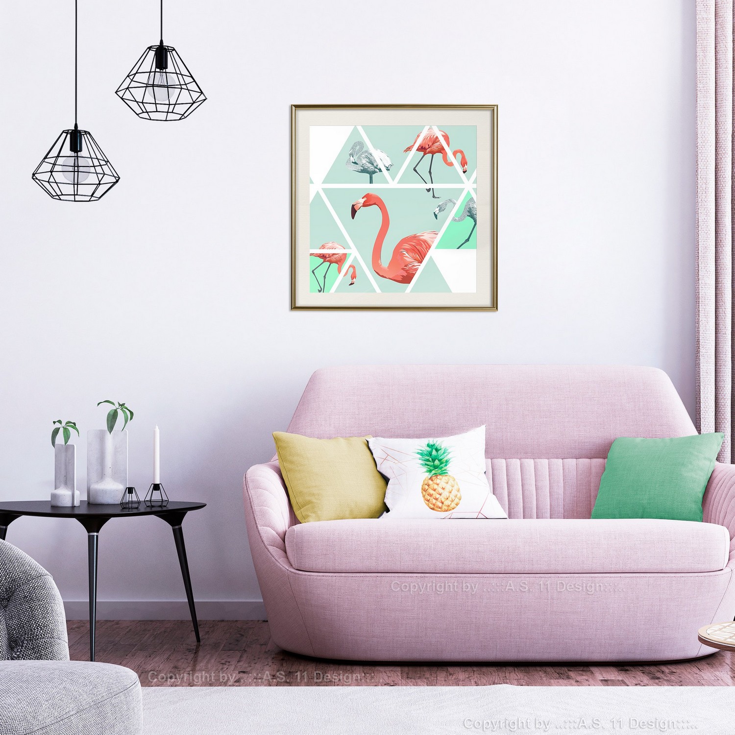 Poster Artgeist Affisch Geometric Flamingos