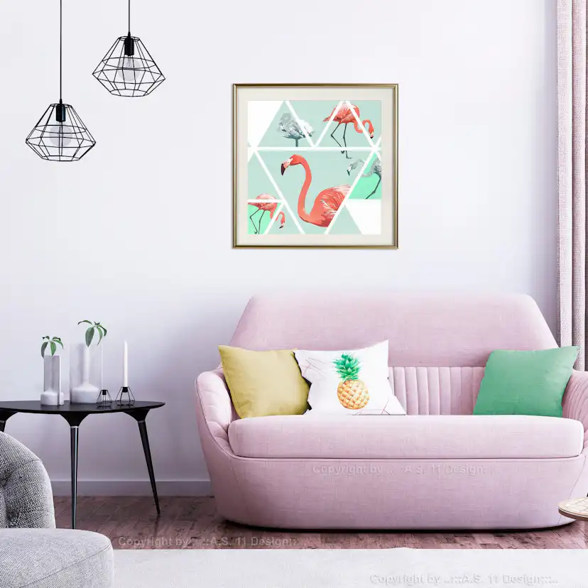 Poster Artgeist Affisch Geometric Flamingos