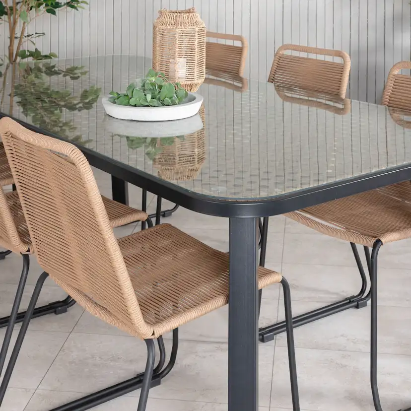 Paola Dining Table - Black Steel / Nature Wicker - 200*100+L Latte