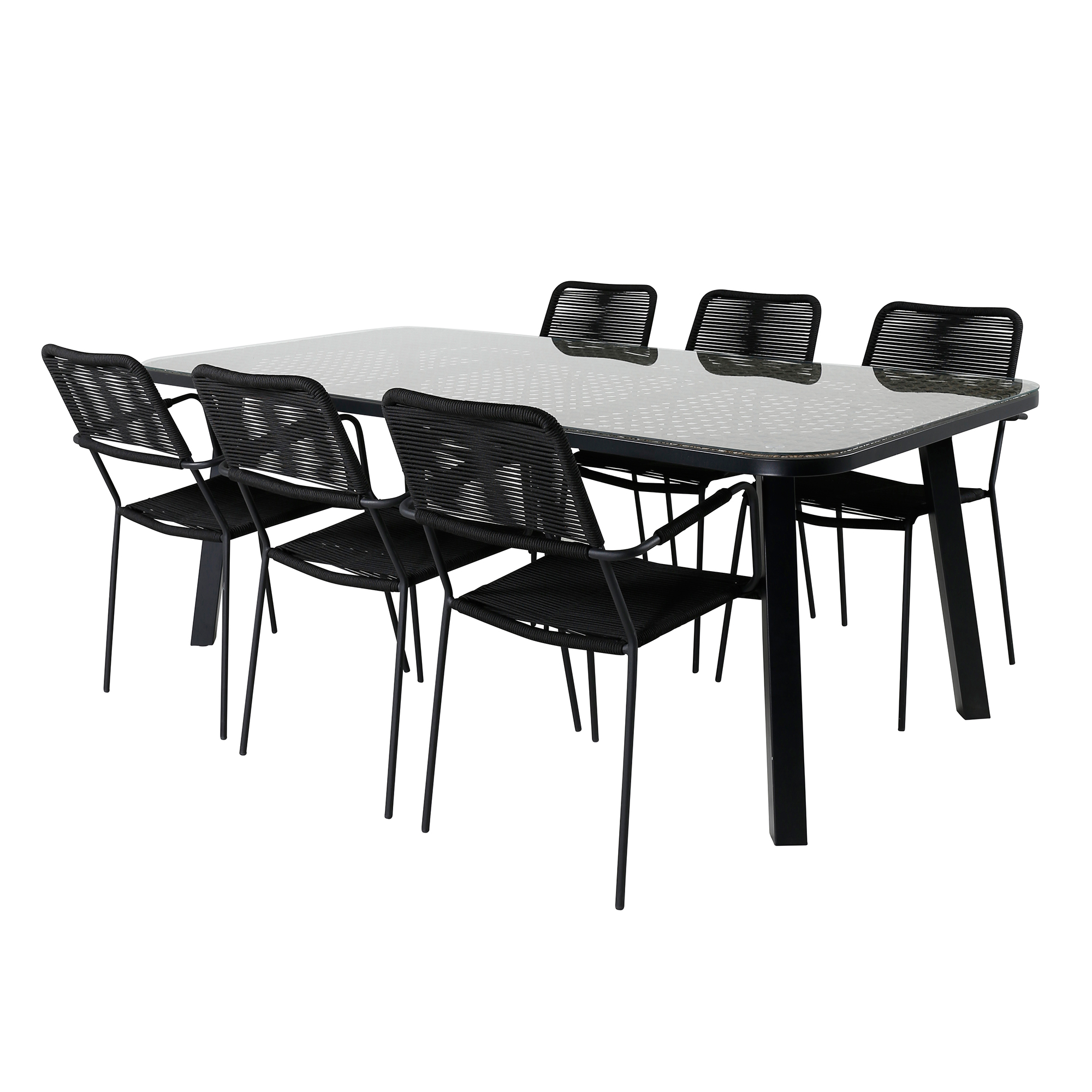 Paola Dining Table - Black Steel / Nature Wicker - 200*100+L Svart