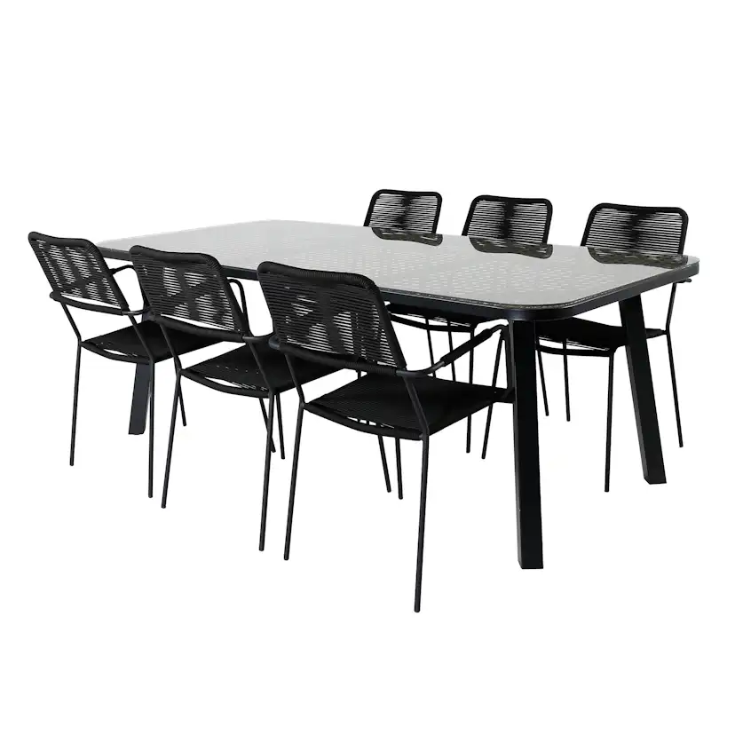 Paola Dining Table - Black Steel / Nature Wicker - 200*100+L Svart