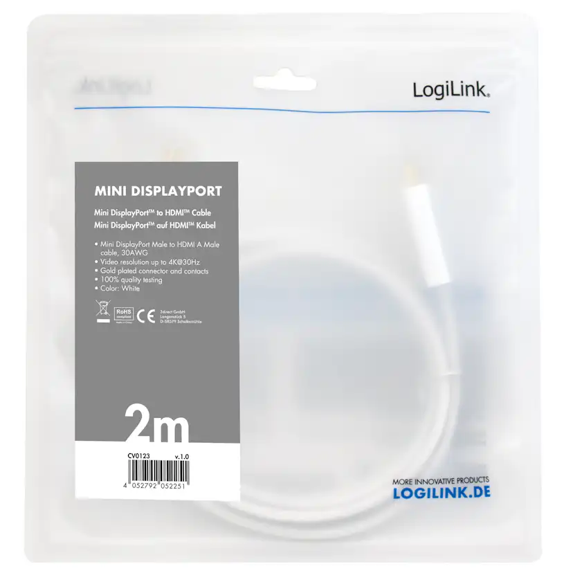Kabel LogiLink Mini DisplayPort till HDMI 4K 2 m
