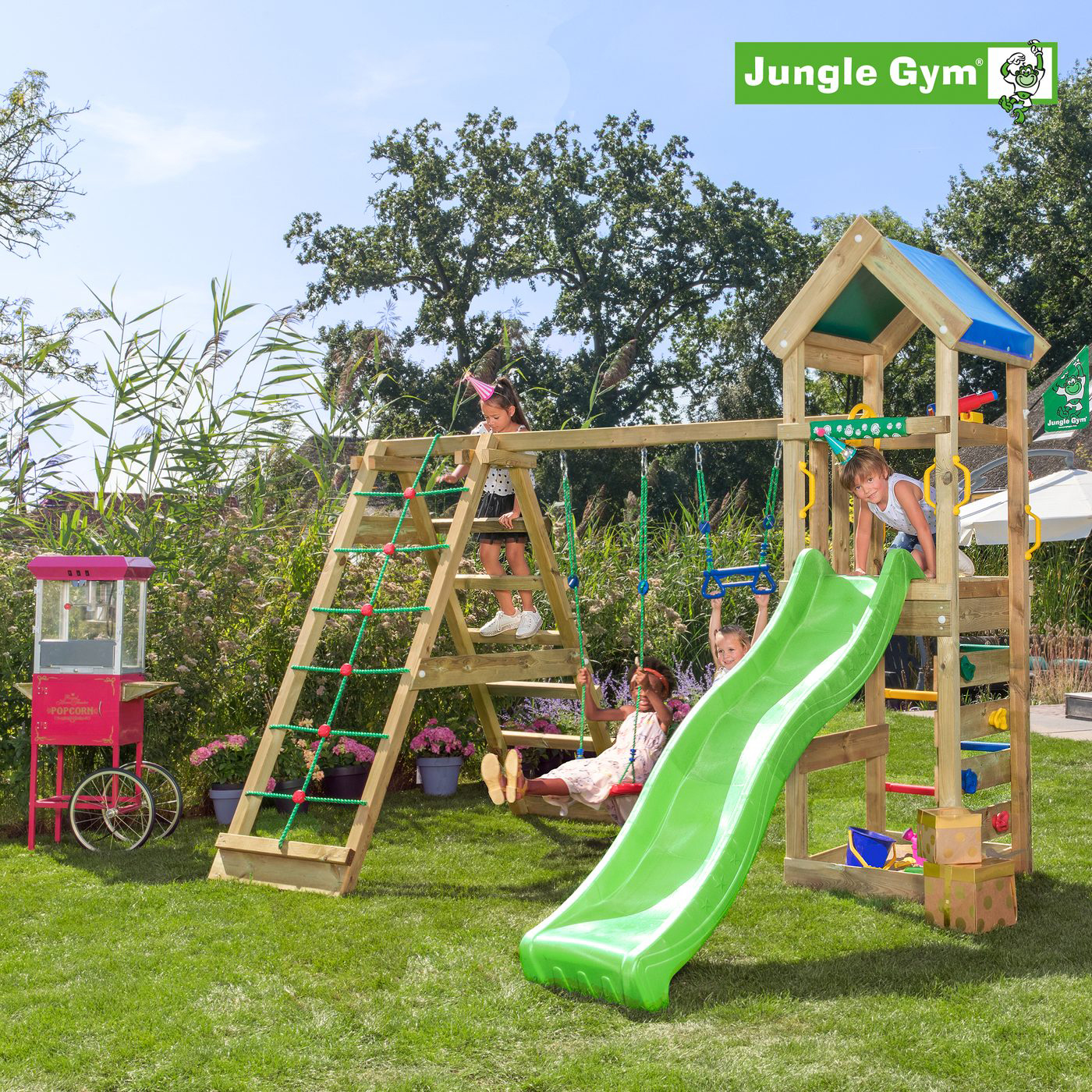 Jungle Gym Patio med klätterställning, 2 gungor och mörkgrön Grön