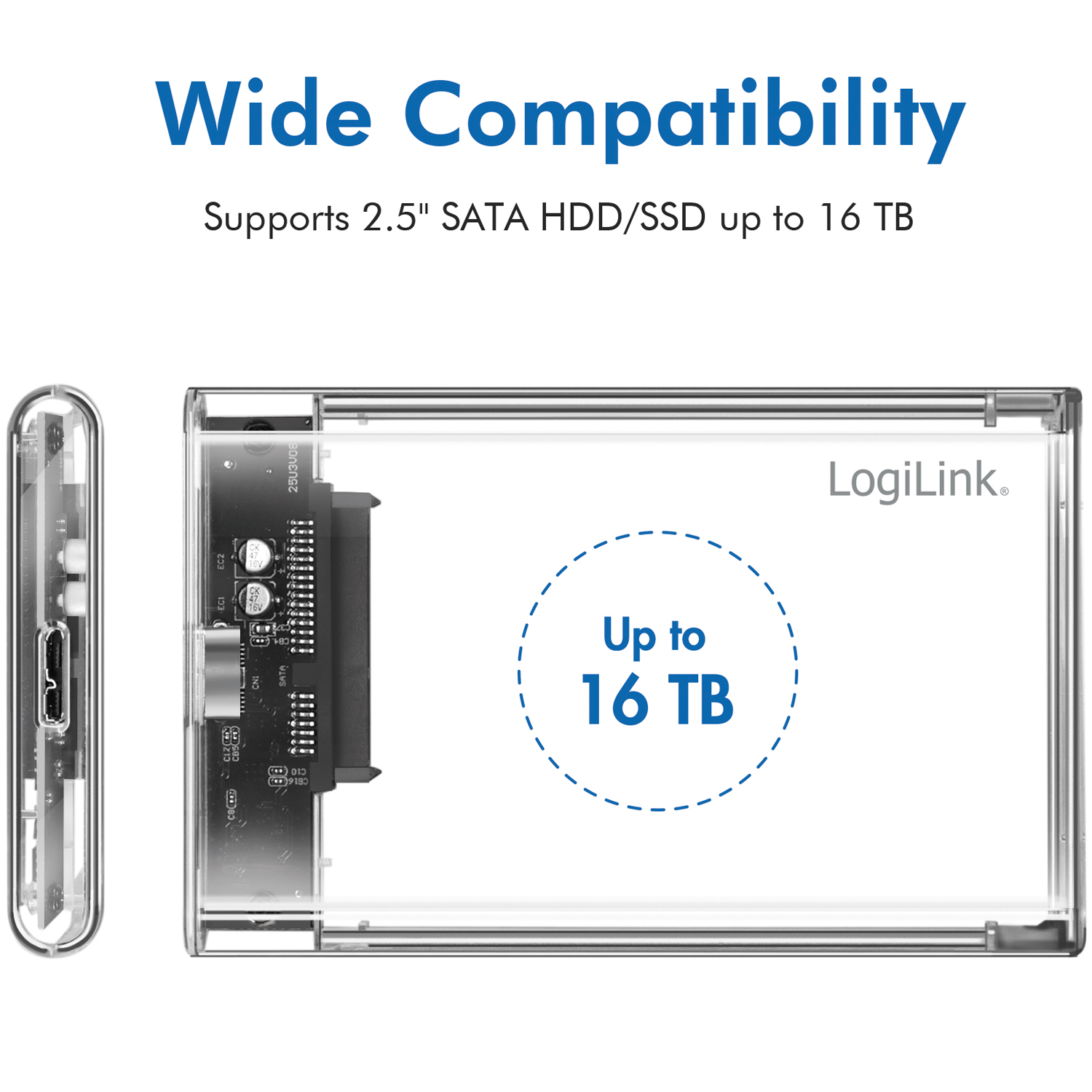 Hårdiskkabinett LogiLink 2,5 tum USB 3.0 Skruvfri Design