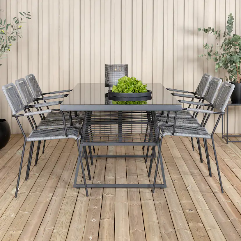 Dallas Dining Table+Lindos Armchair - Black Alu / Black Rope Sort