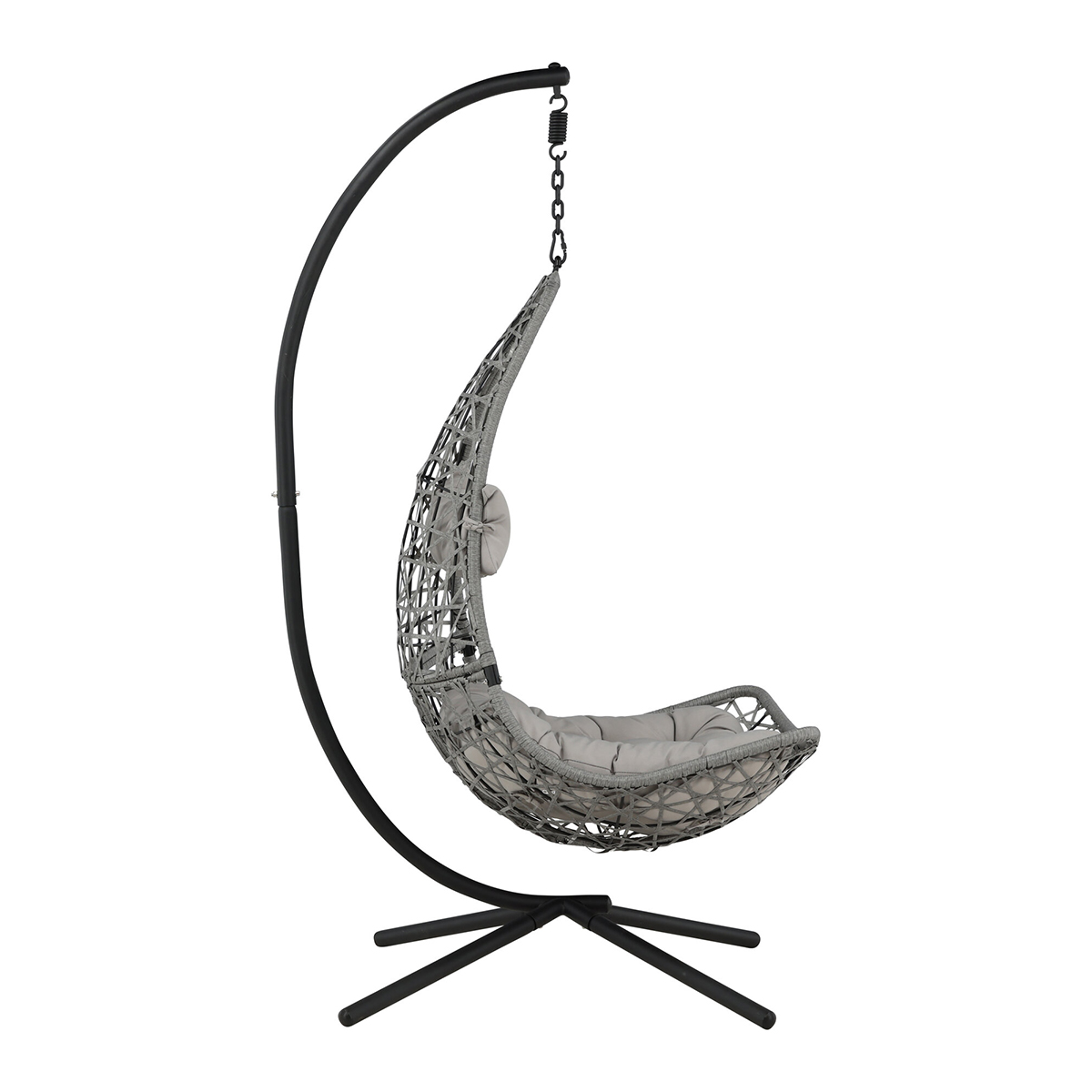 Edinburgh Hanging chair - Black frame/grey wicker/grey cushi Grå