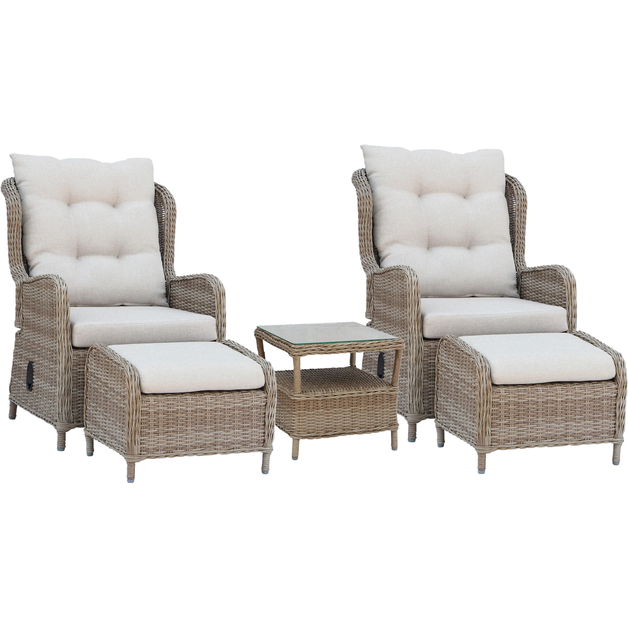 Loungeset Baltic Garden Rosemarie 2 st Reclinerfåtöljer med Sidobord inkl Dynor