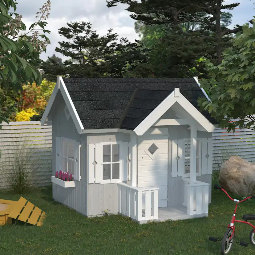 Lekstuga Palmako Jennie 3,7 m² Trästuga med Altan & Sadeltak