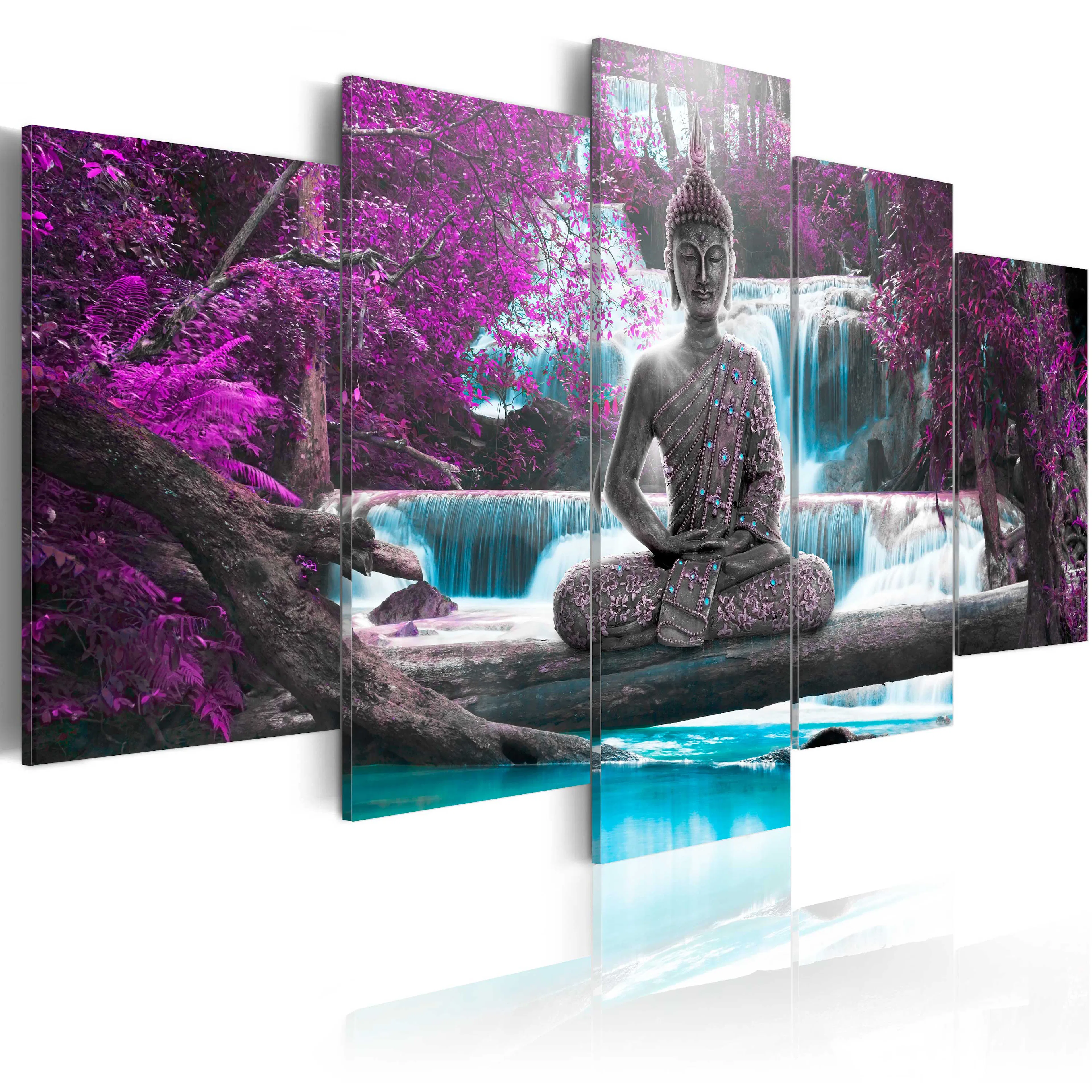 Foto på akryl - Waterfall and Buddha [Glass] 200x100 Mått: 200x100 cm