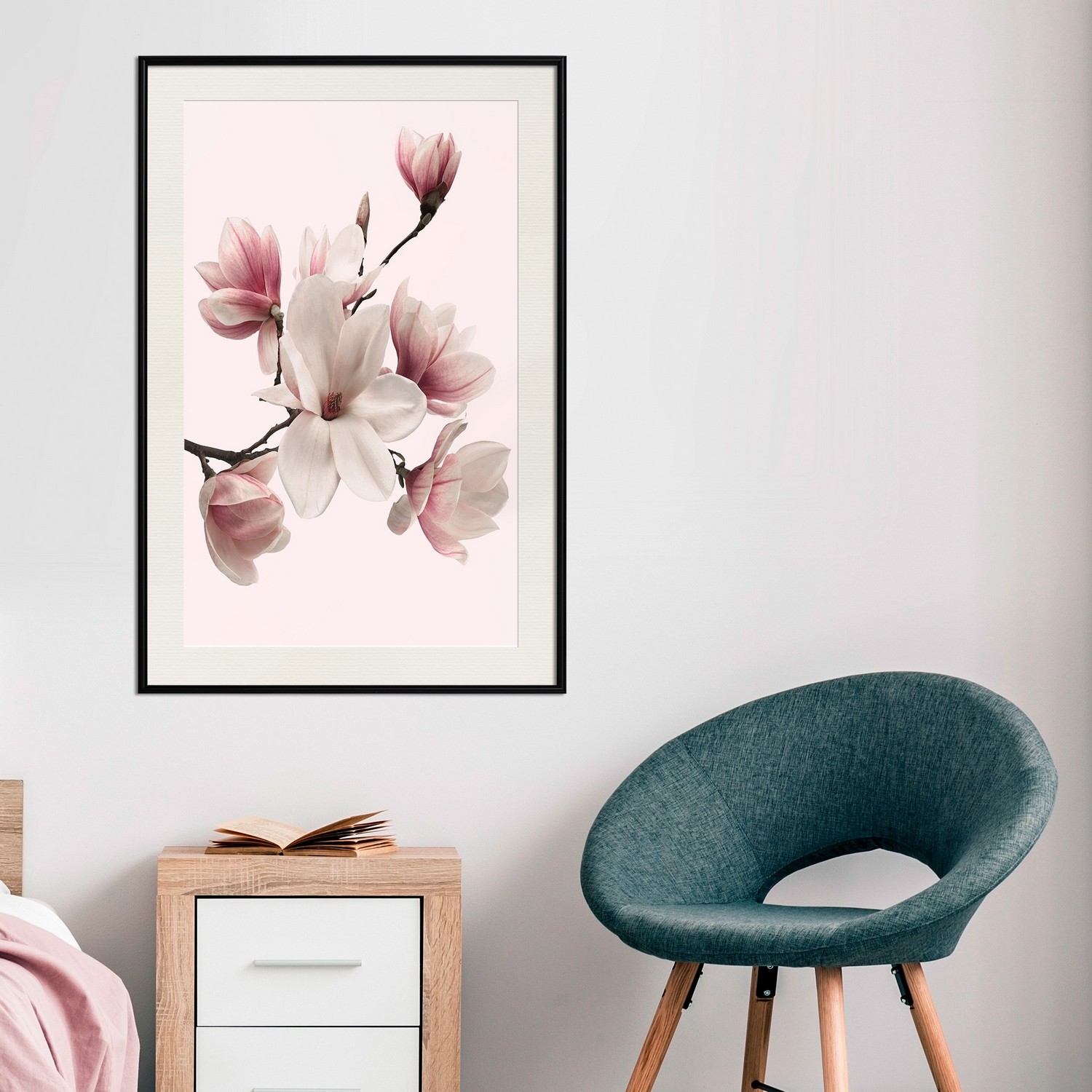 Affisch - Delicate Magnolias [Poster] 40x60 Svart ram med passepartout, 40x60 cm