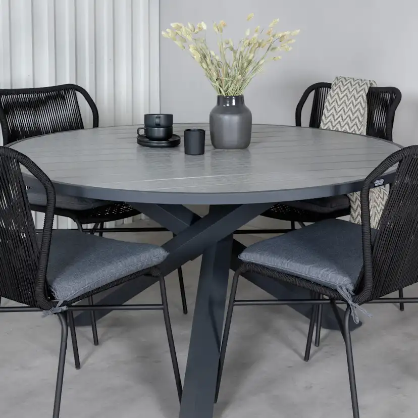 Matgrupp Utomhus Venture Home Pincy med 4 Jefferson Stapelbara Trädgårdsstolar