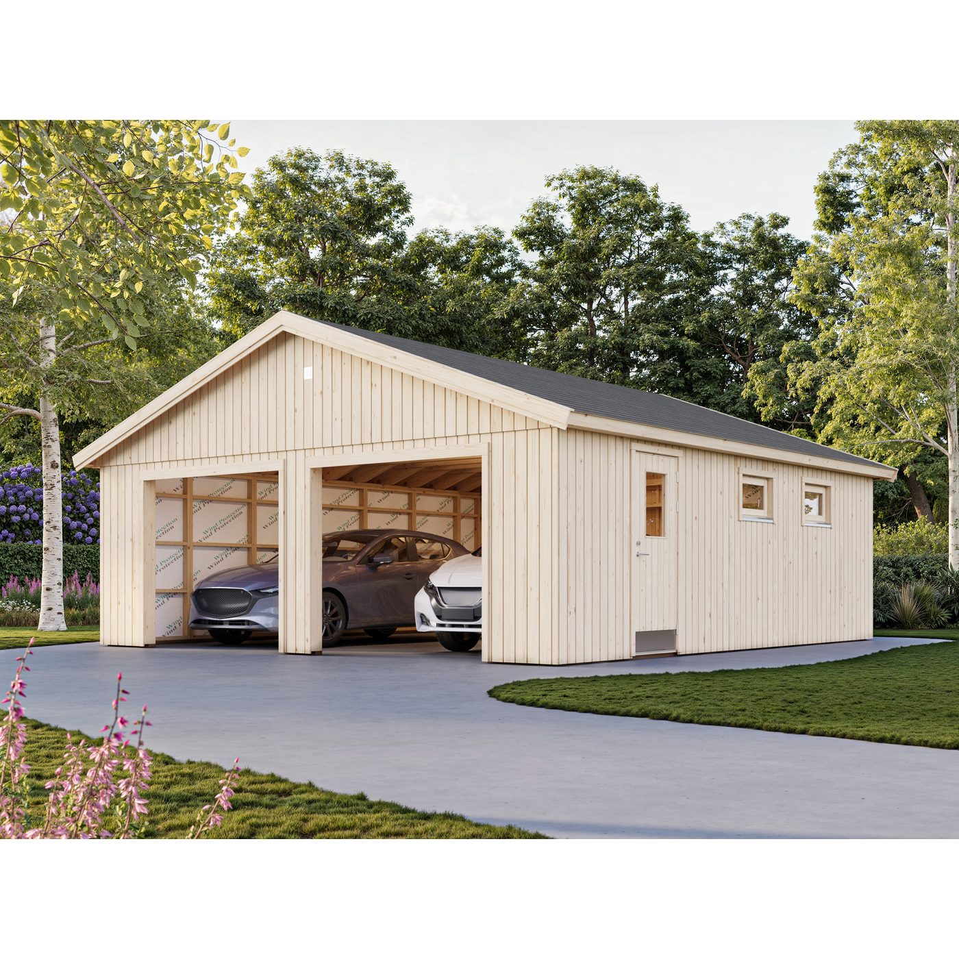 Dubbelgarage Palmako Andre 49,1 m² Byggsats i Obehandlat Trä med Sadeltak