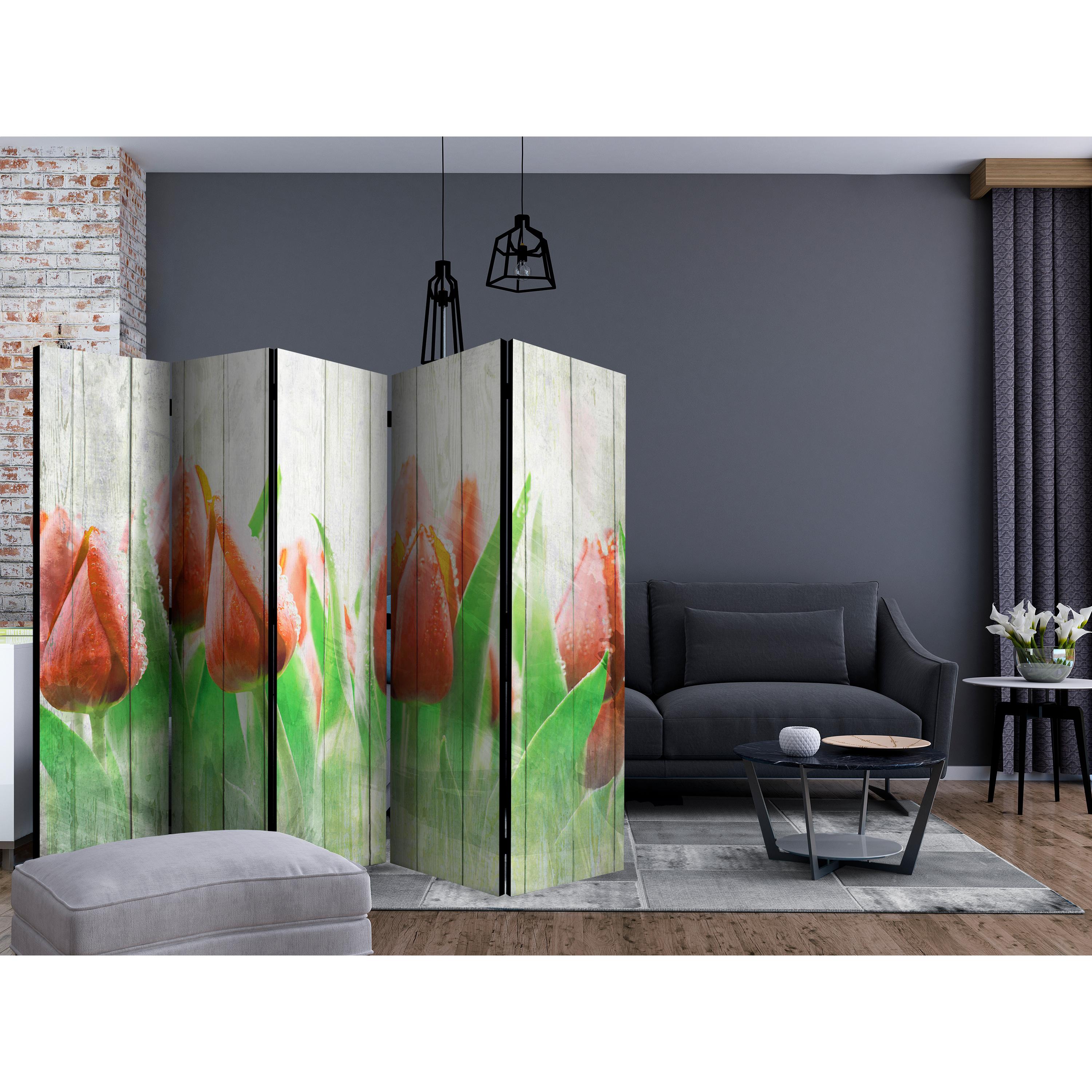 Rumsavdelare Arkiio Red Tulips on Wood II 225x172 cm