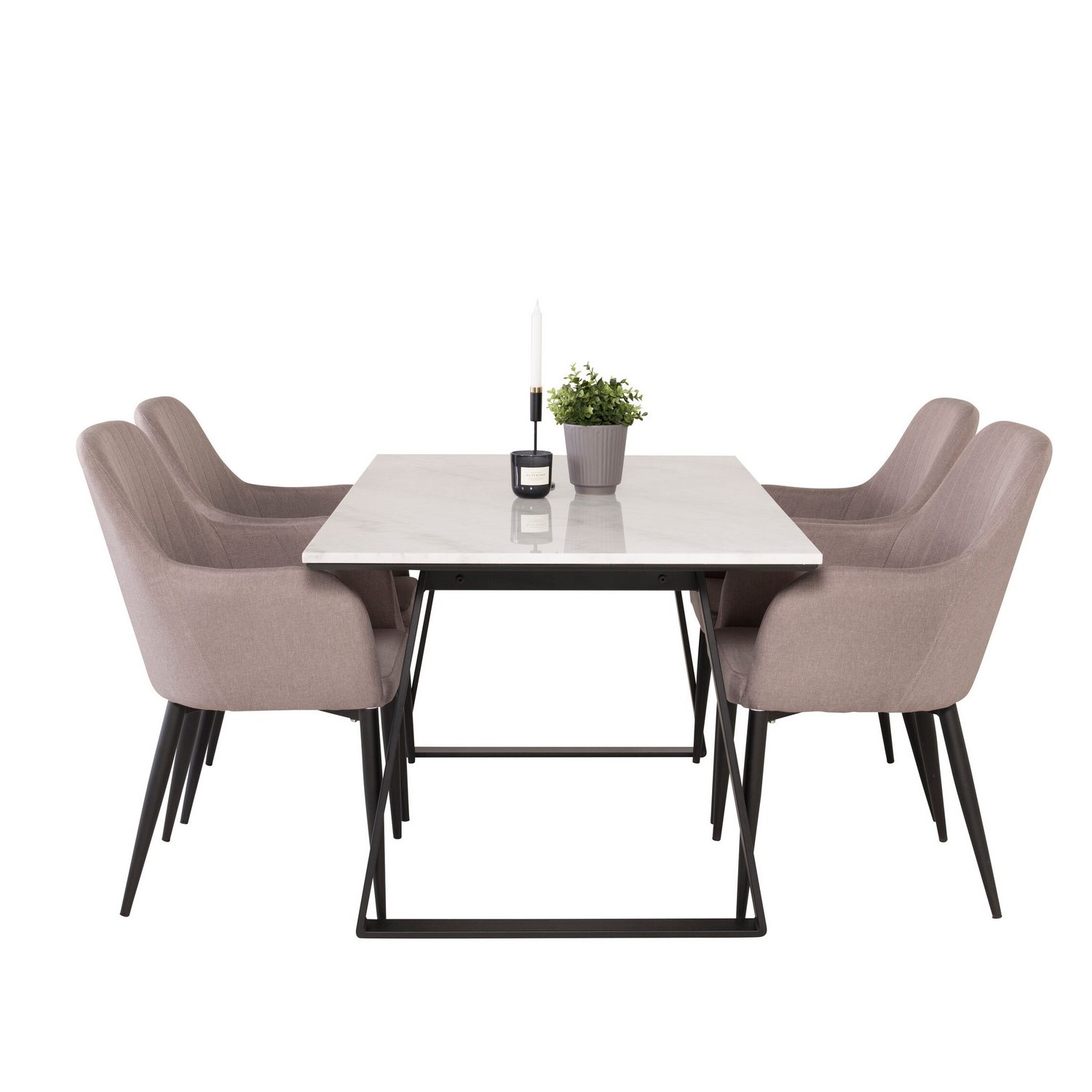 Estelle Dining Table 140*90 - White Marble / Black Legs +Com Vit/Svart/Grå