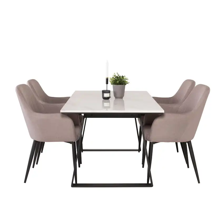 Estelle Dining Table 140*90 - White Marble / Black Legs +Com Vit/Svart/Grå