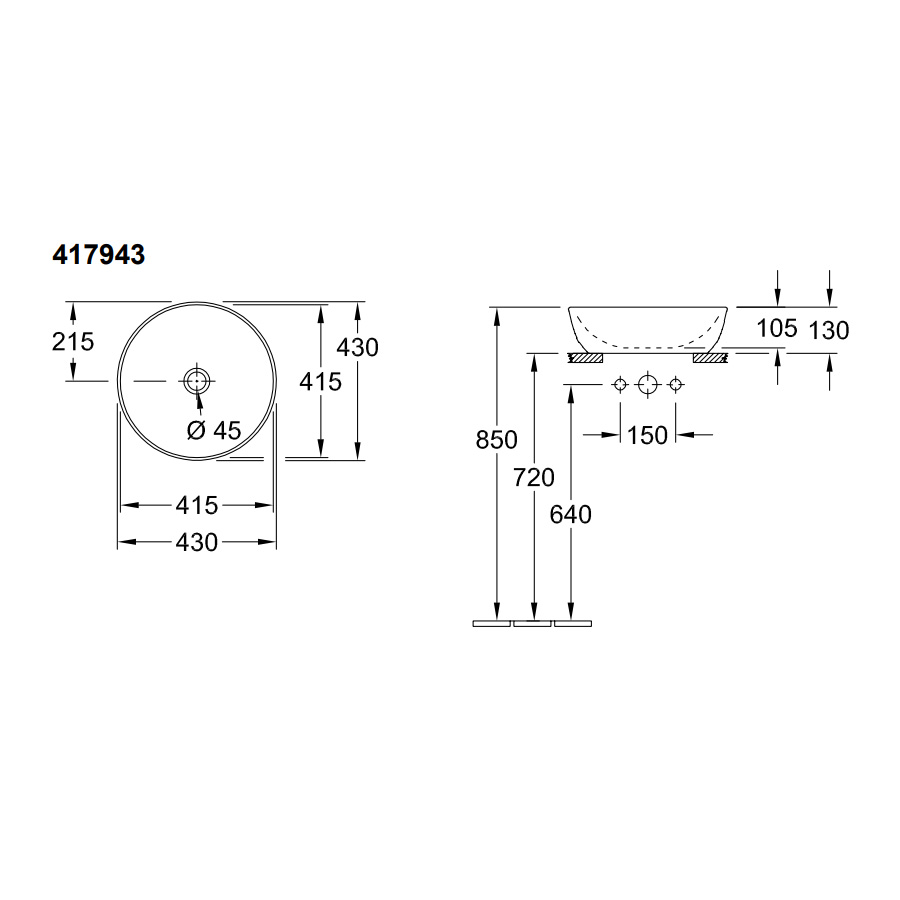 Fristående Tvättställ Villeroy & Boch Artis 430 mm Runt