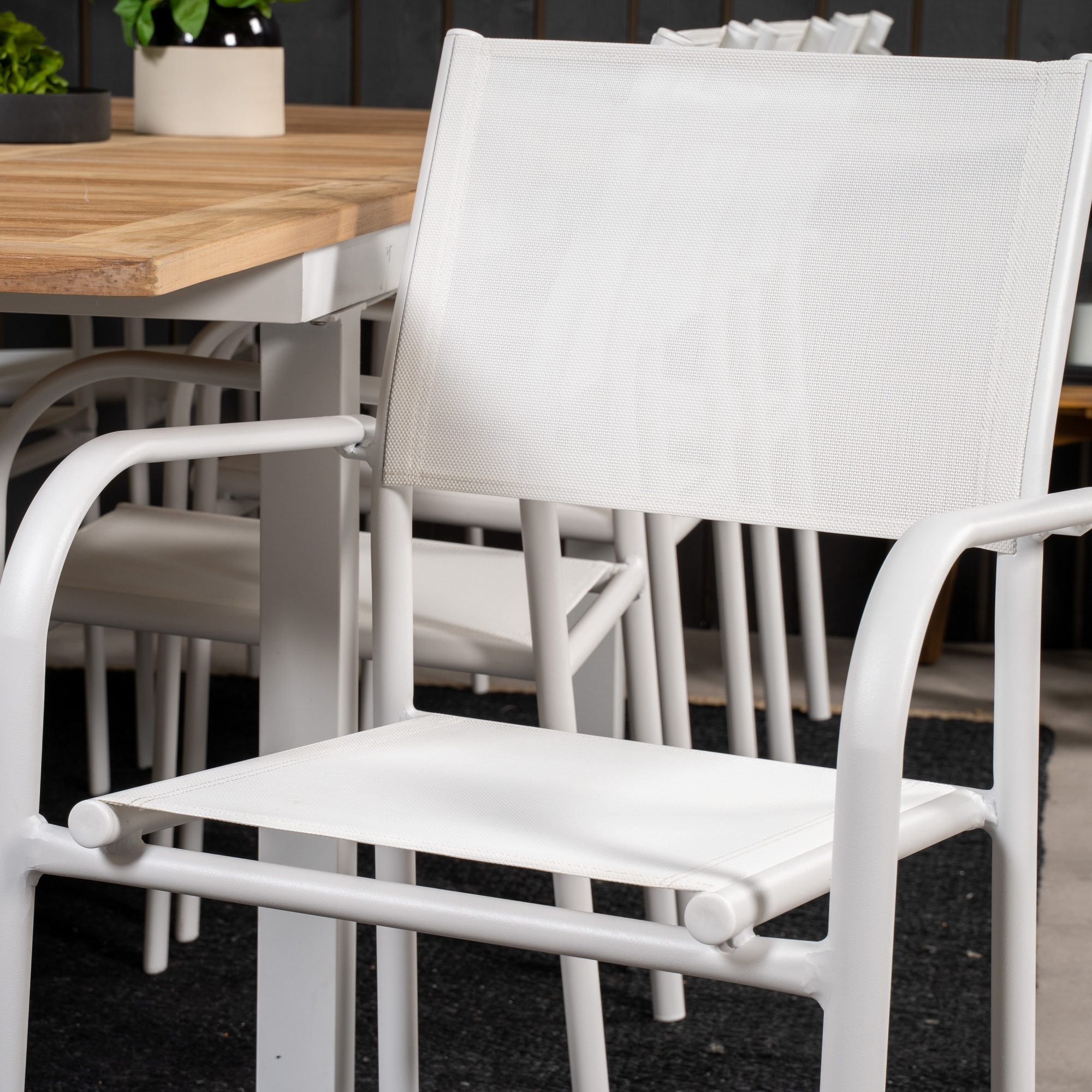 Panama Dining Table 160/240*90 - White Alu / Teak+Santorini Blanka Ben