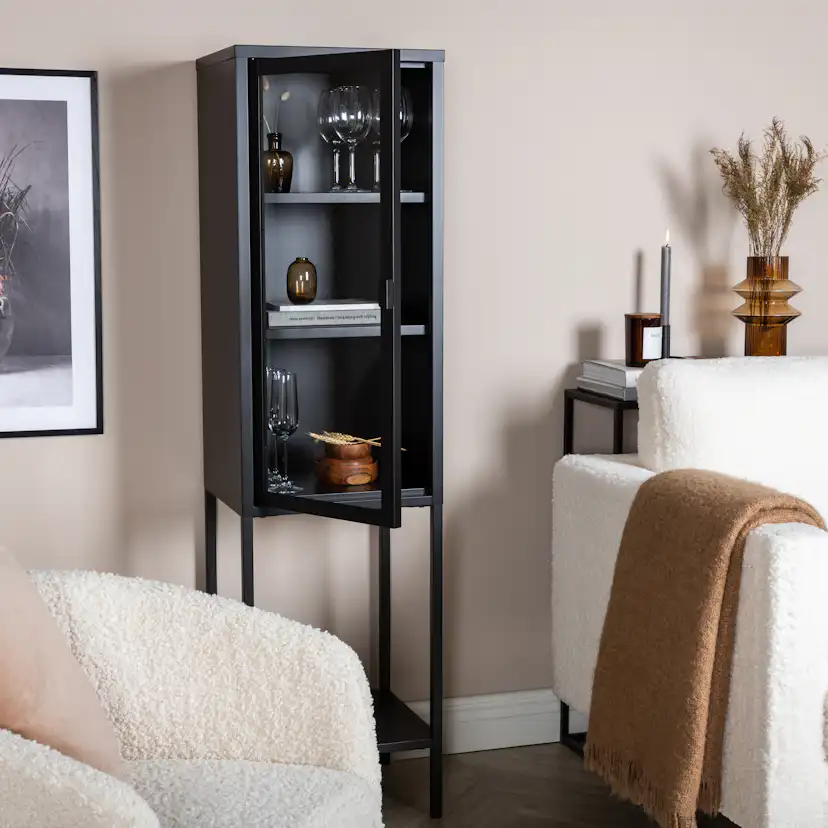 Misha - High Thin Cabinet w shelf - Black Svart