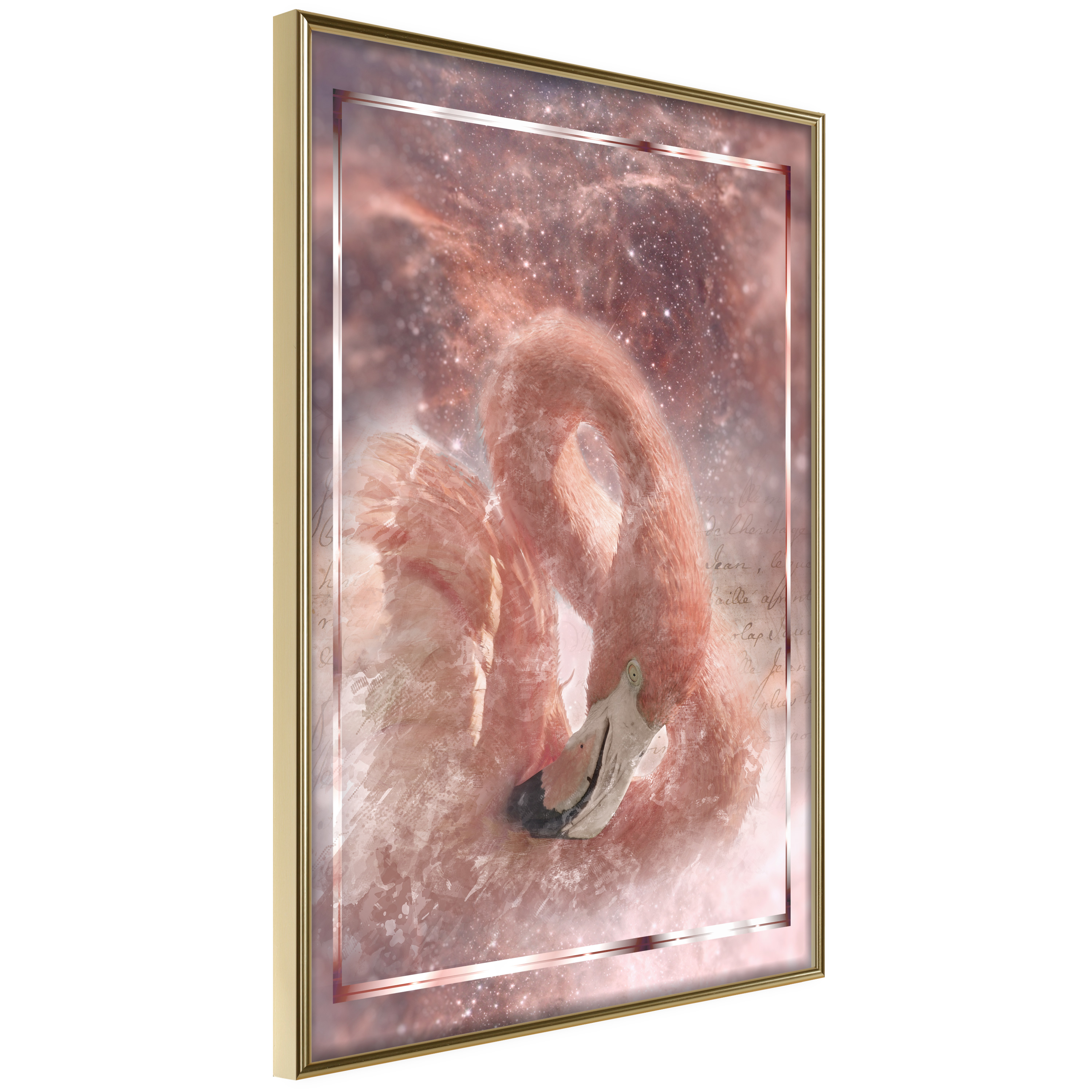 Affisch - Space Flamingo [Poster] 40x60 Guld ram, 40x60 cm