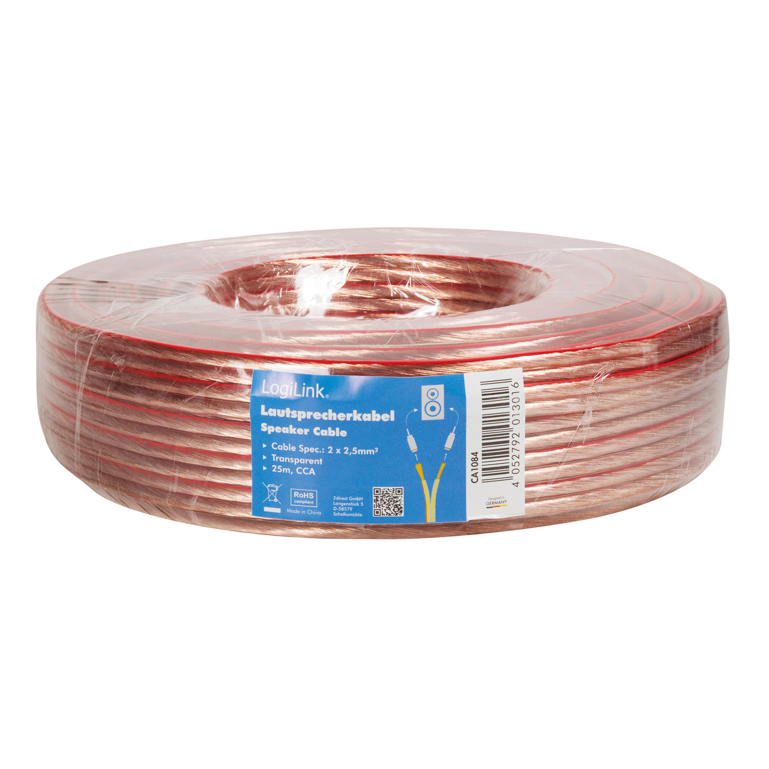 Högtalarkabel LogiLink 2x2,5 mm² Transparent