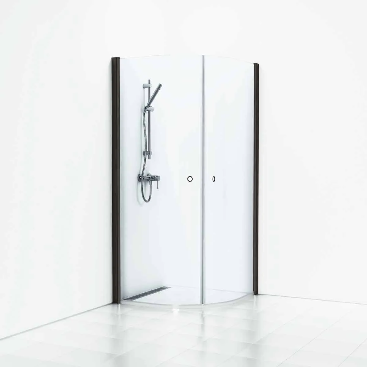 Duschhö Skoga Böjd 80x90x198 svmatt profil/Klargl Intht 800x900 mm, Profil: Svart matt aluminium, Klarglas med Integrerat