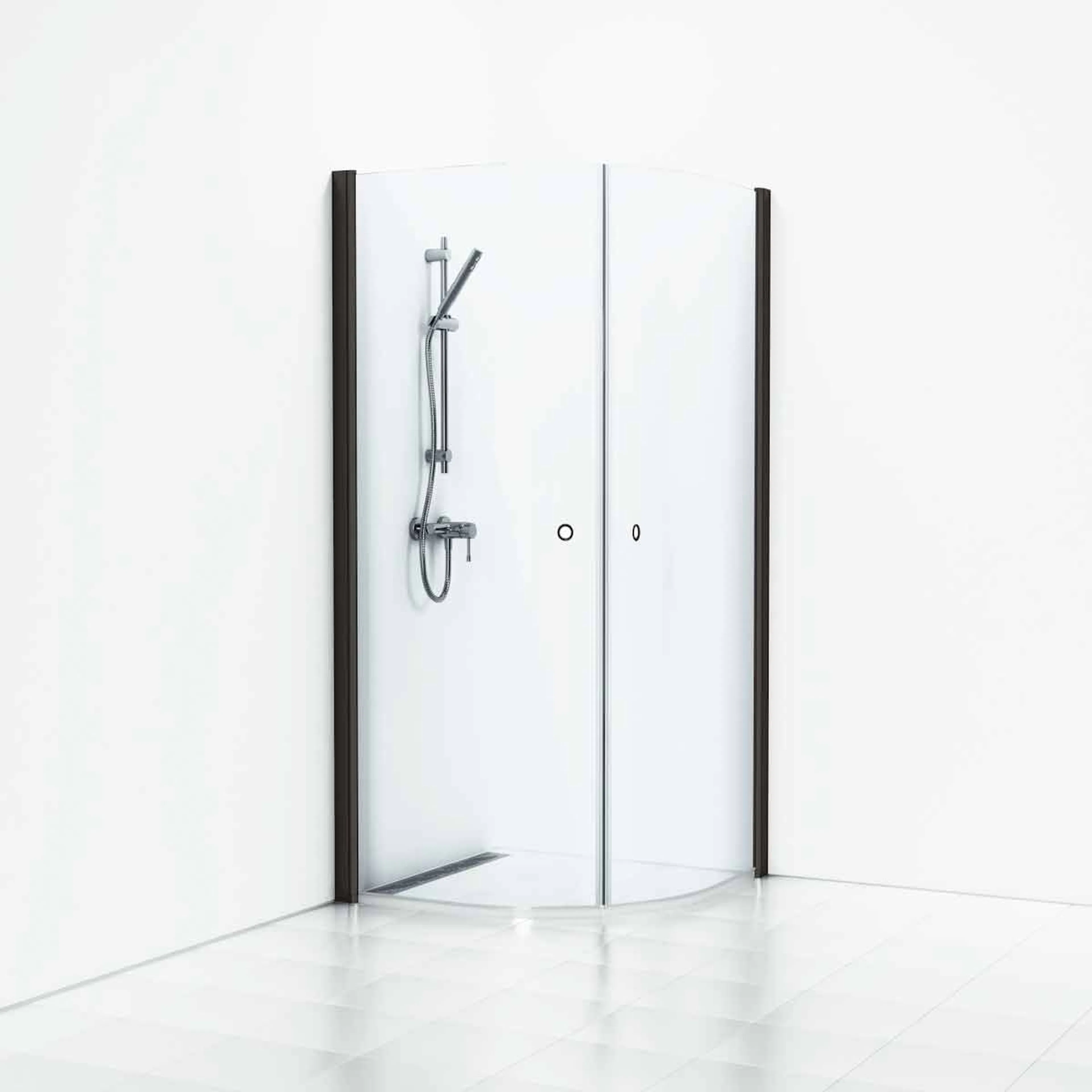 Duschhö Skoga Böjd 80x90x198 svmatt profil/Klargl Intht 800x900 mm, Profil: Svart matt aluminium, Klarglas med Integrerat