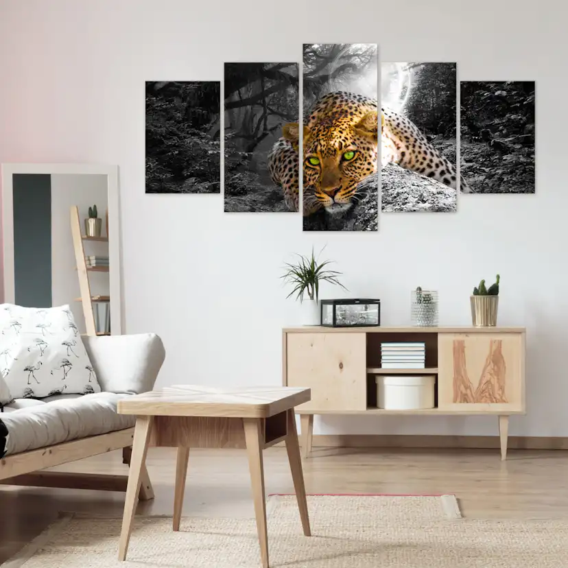 Tavla Arkiio Leopard Lying Grå 5 delar