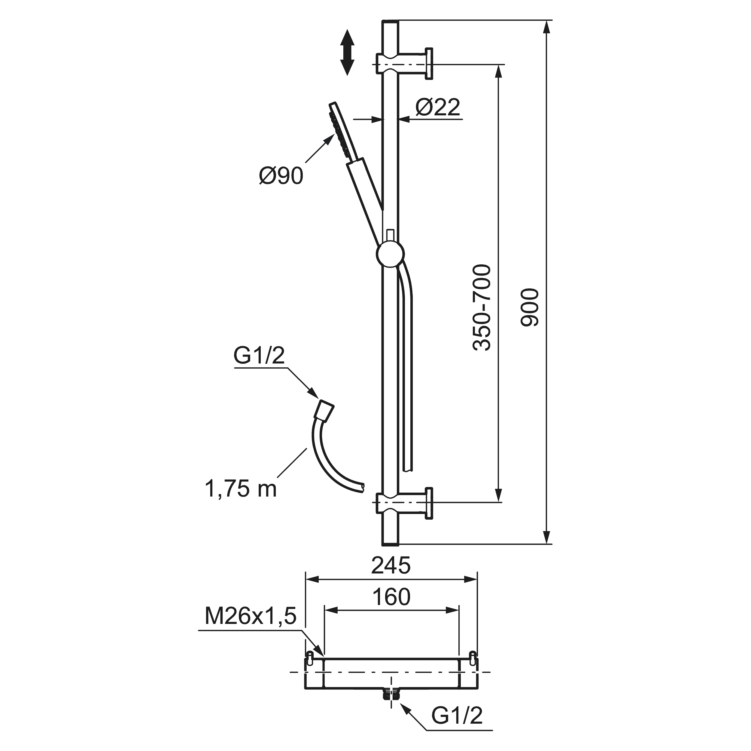 INXX II shower kit Mattvit, 160 c/c Matt vit, CC-mått: 160 mm