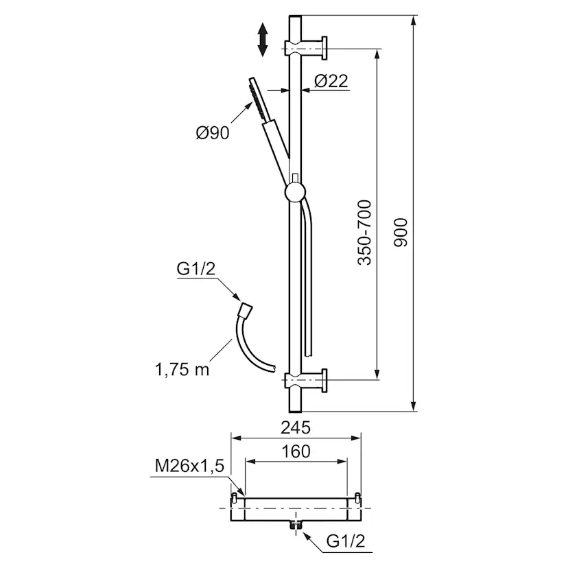 INXX II shower kit Mattvit, 160 c/c Matt vit, CC-mått: 160 mm
