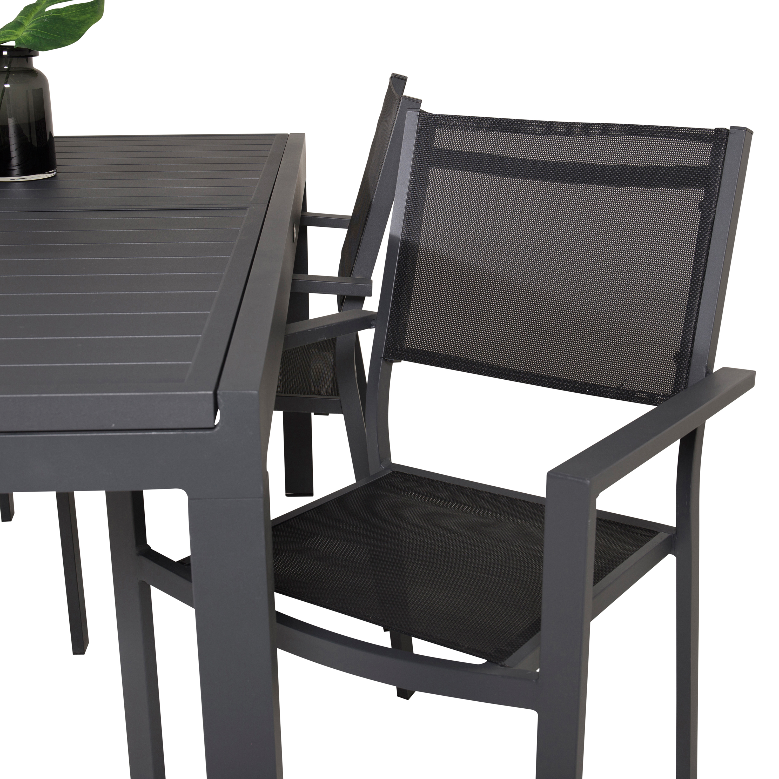 Marbella Bord160/240*100*H75-svart+Copacabana stol-svartt 4 Svart Bord, Svart stol med Svarta Ben