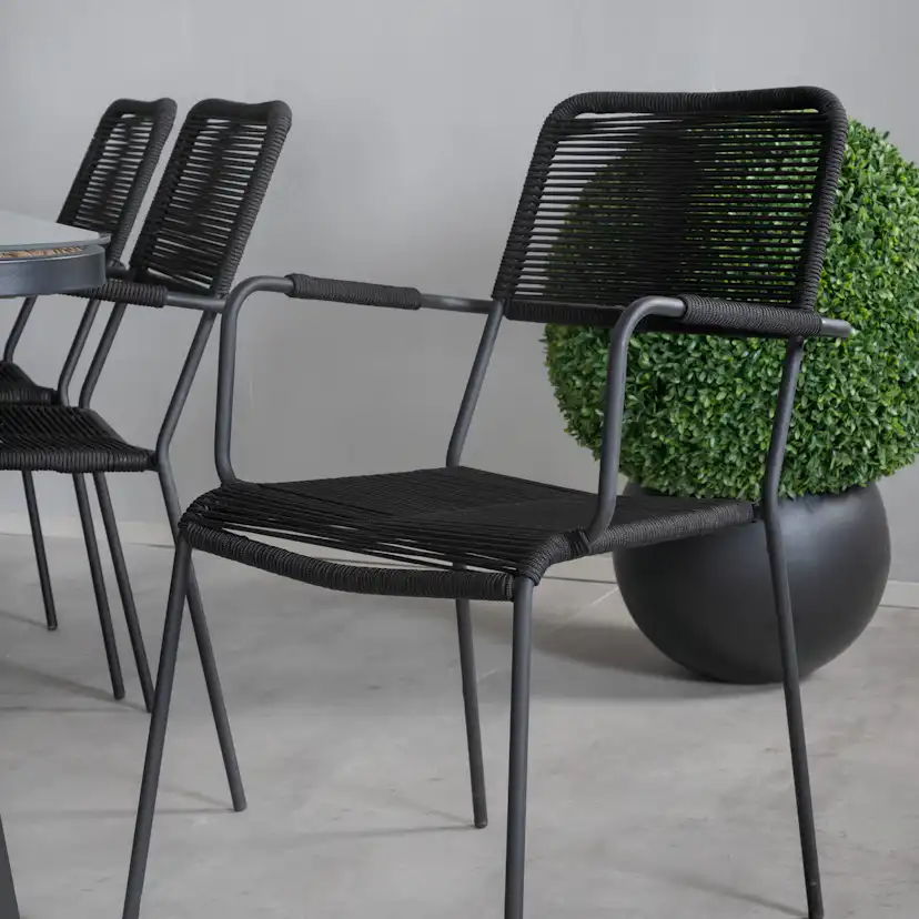 Paola Dining Table - Black Steel / Nature Wicker - 200*100+L Svart
