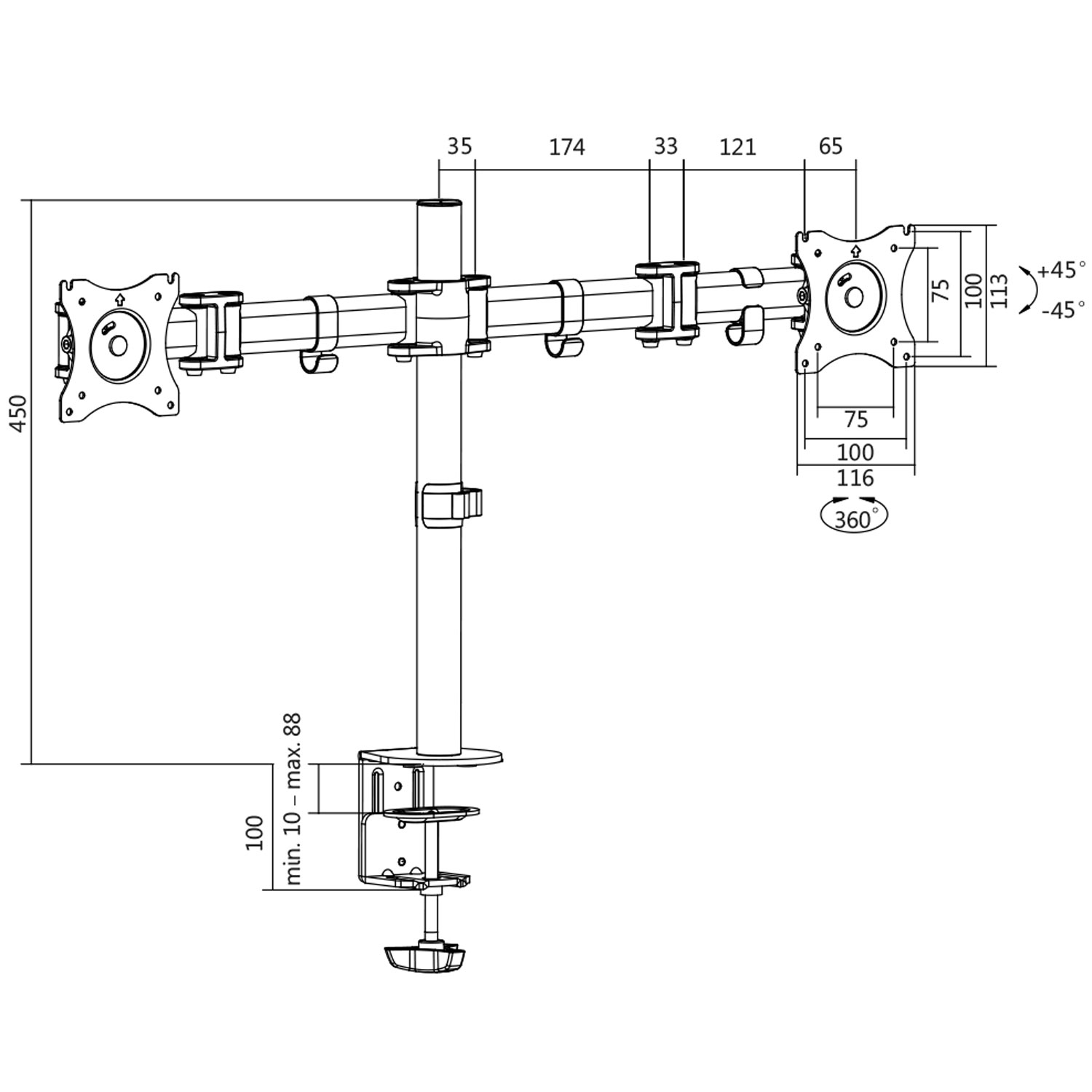 Monitorarm LogiLink Dubbel 13-27 tum 428 mm