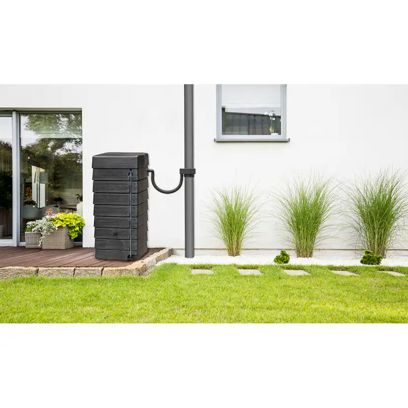 Regnvattentunna Hyma Garden Wall 276 L Svart Med Kran & Vattenmätare