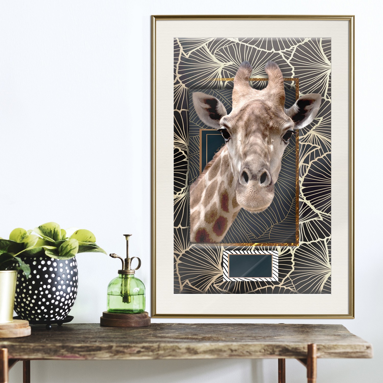 Affisch - Giraffe [Poster] 20x30 Guld ram med passepartout, 20x30 cm