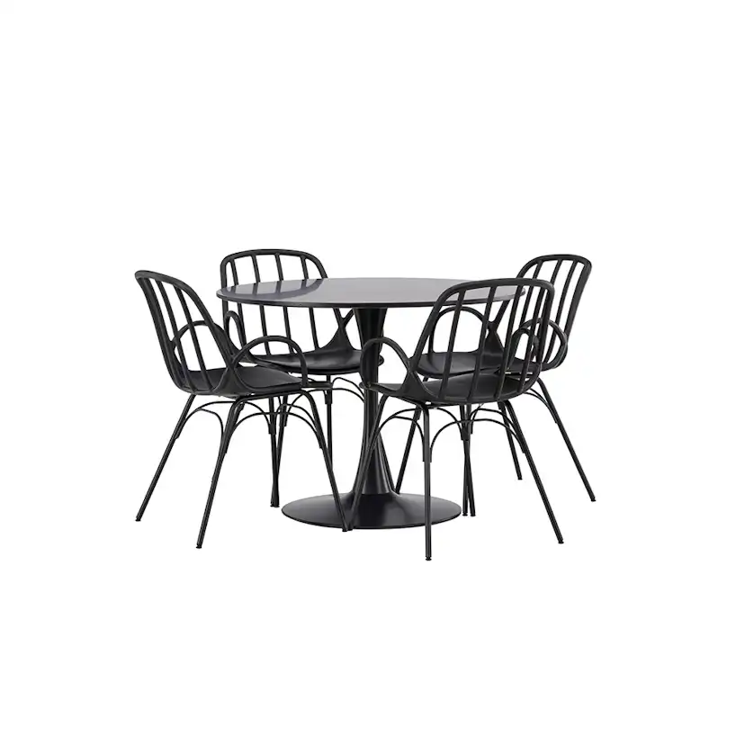 Matgrupp Venture Home Glade Ø 100 cm med 4 Dyrön Stolar