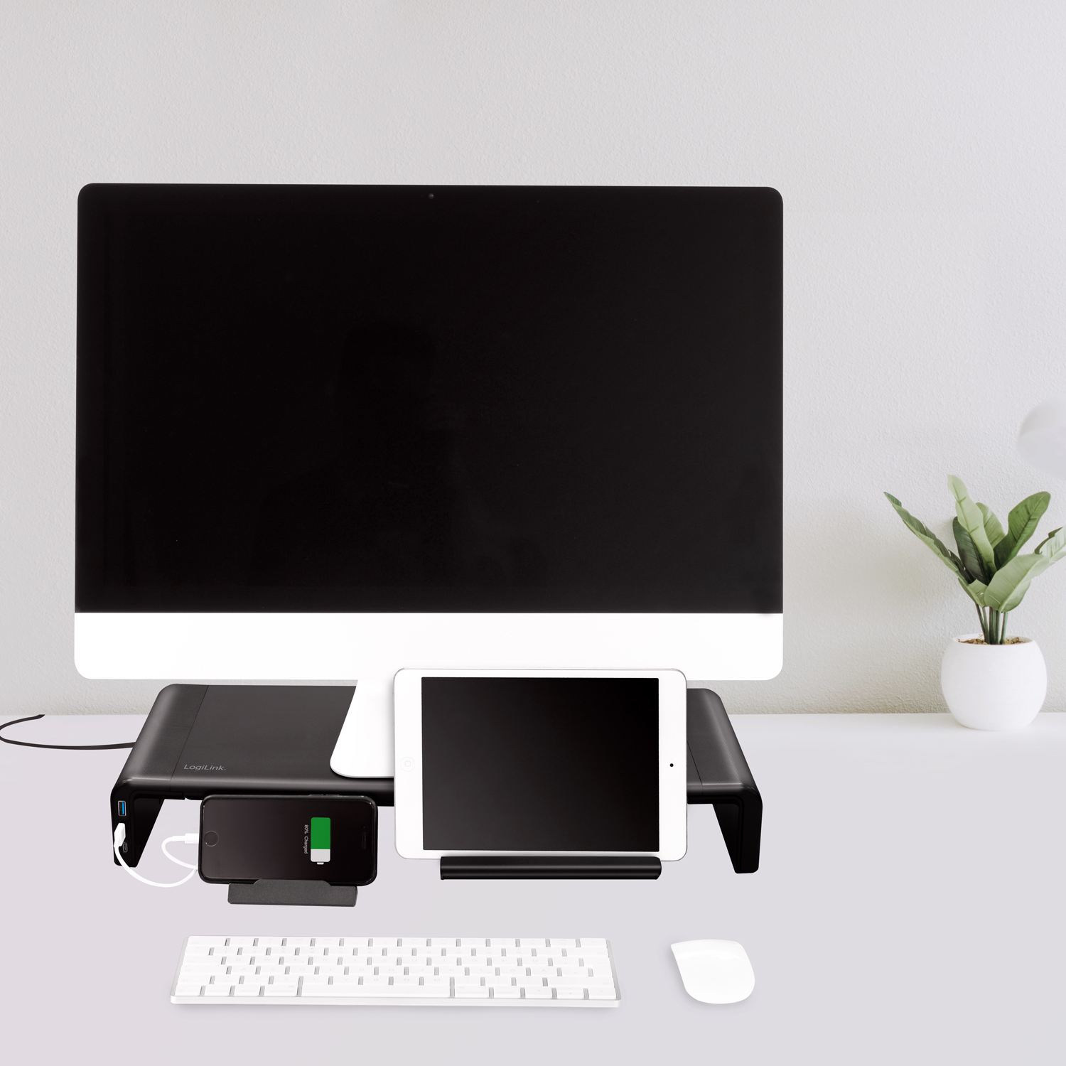 Monitorställ LogiLink 63 cm med USB-hub 3-port
