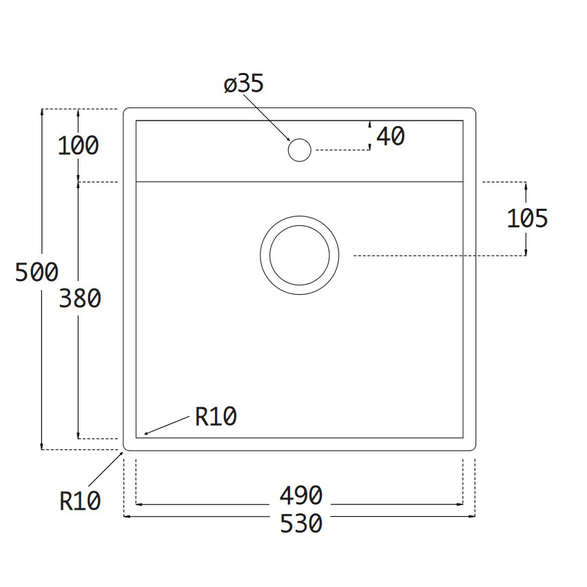 Diskho Lavabo Nexus 60 Rostfri 530 mm Enkel med Korgventil & Vattenlås