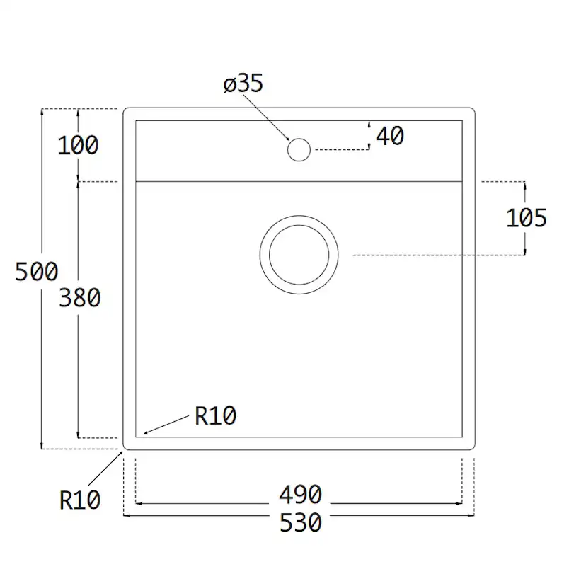 Diskho Lavabo Nexus 60 Rostfri 530 mm Enkel med Korgventil & Vattenlås