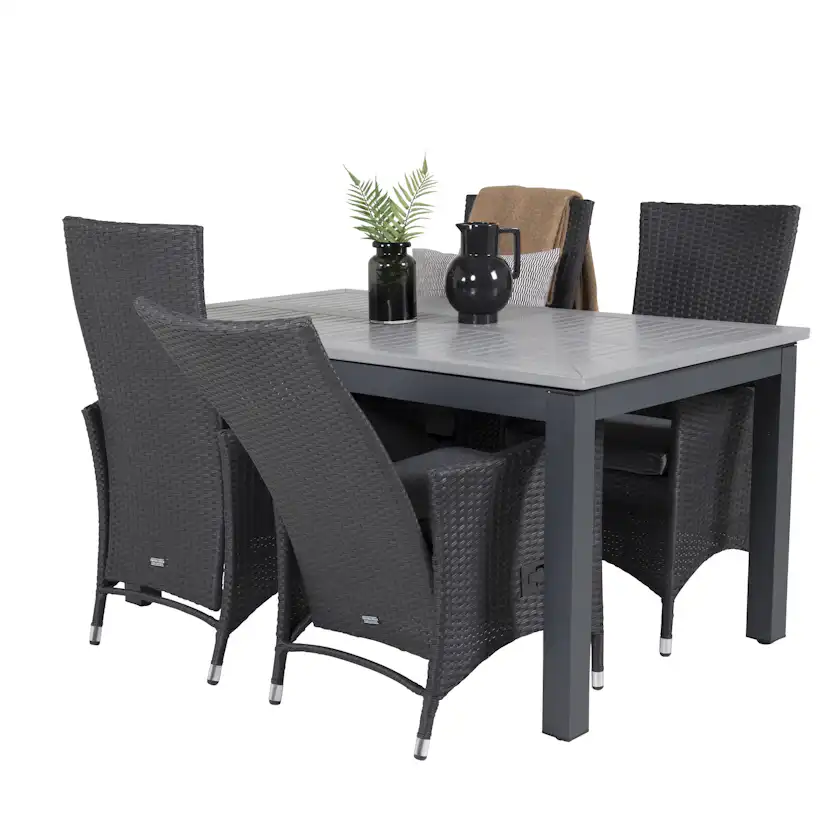 Albany Dining Table 160/240*100 - Svart Alu / Grey Aintwood+ Svart/Grå