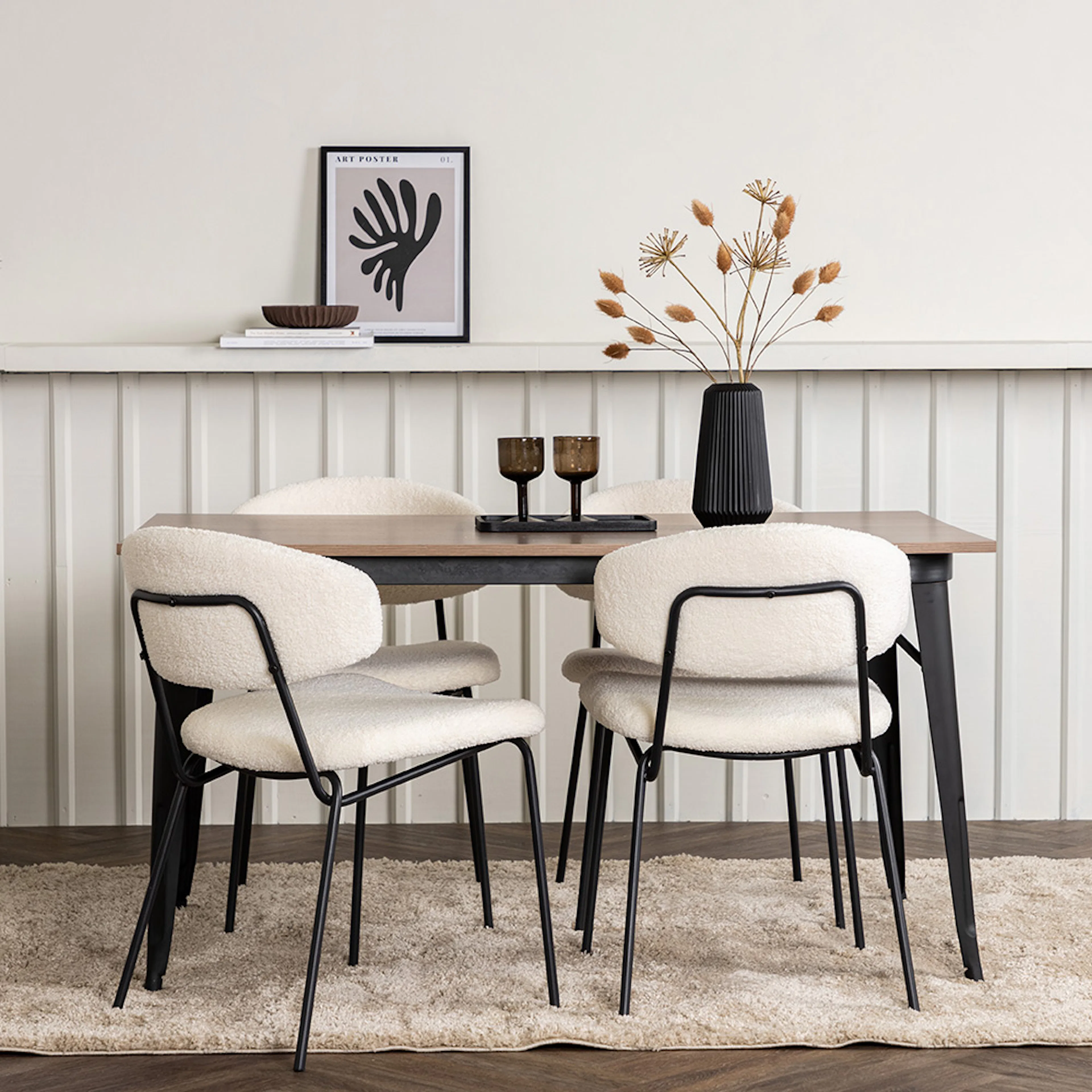 Matgrupp Venture Home Tempe Matbord 140 cm & 4 Chico Stolar i Boucle