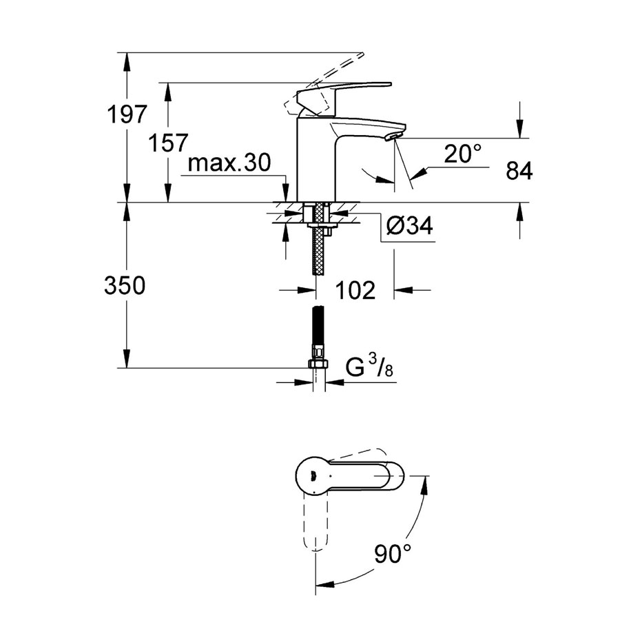 Tvättställsblandare Grohe Eurostyle Cosmopolitan 23373 med Kallstart