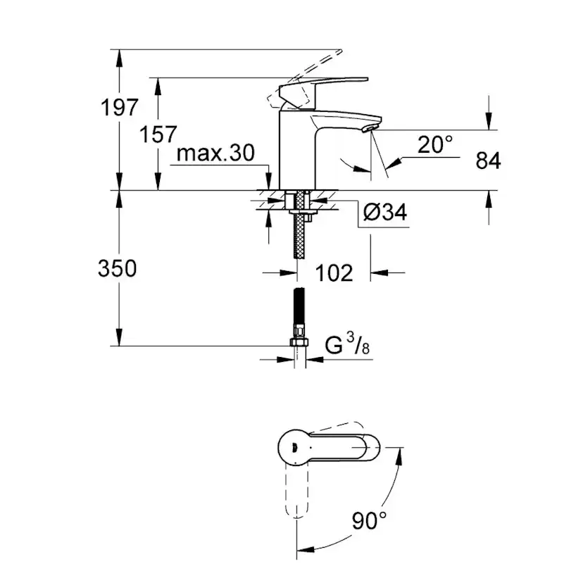 Tvättställsblandare Grohe Eurostyle Cosmopolitan 23373 med Kallstart