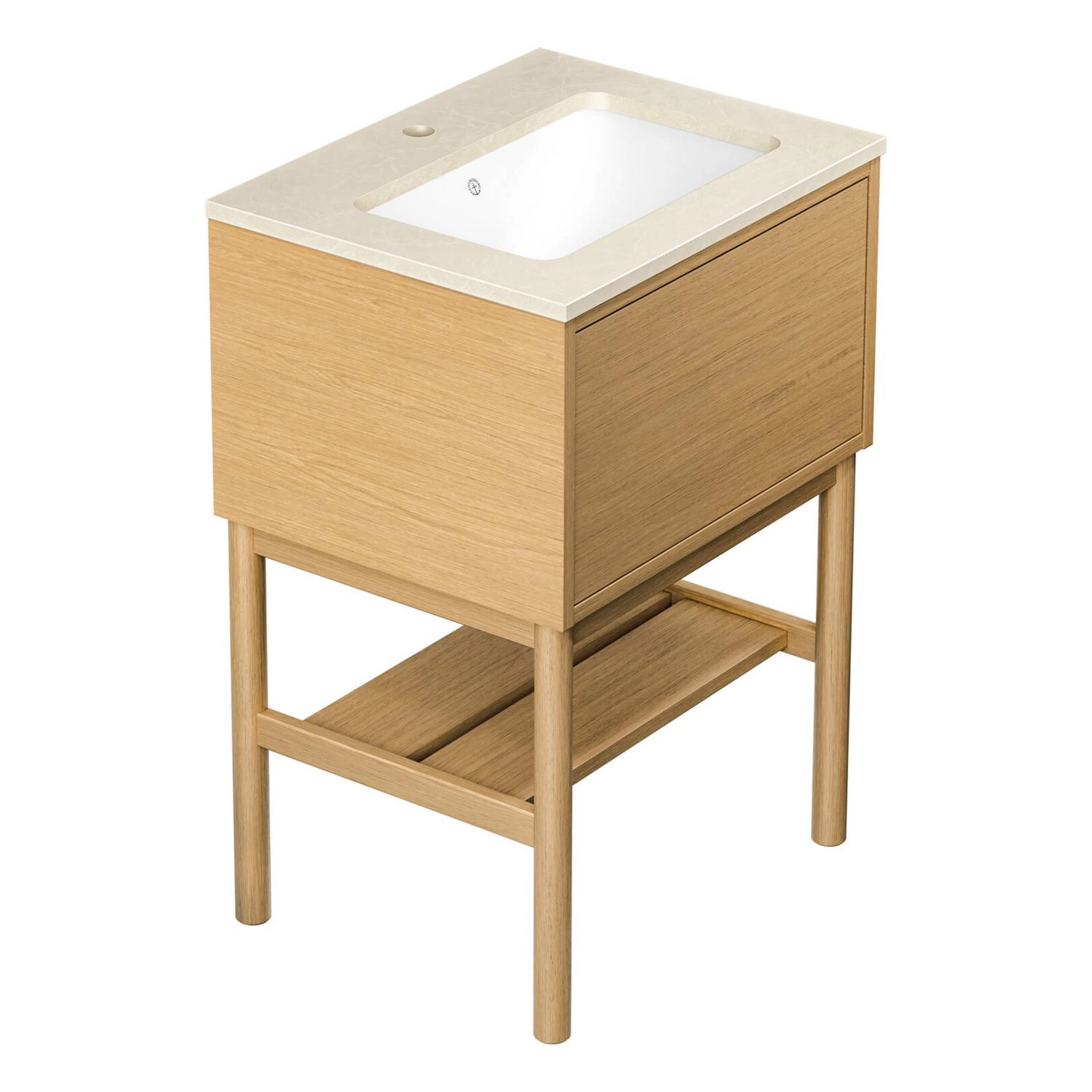 Kommod Ducentic Ljus ek - 60 cm. Stenbänkskiva med 1 ho, Bei Ljus Ek, Hål för 1 st Singelhålsblandare, Beige Royal
