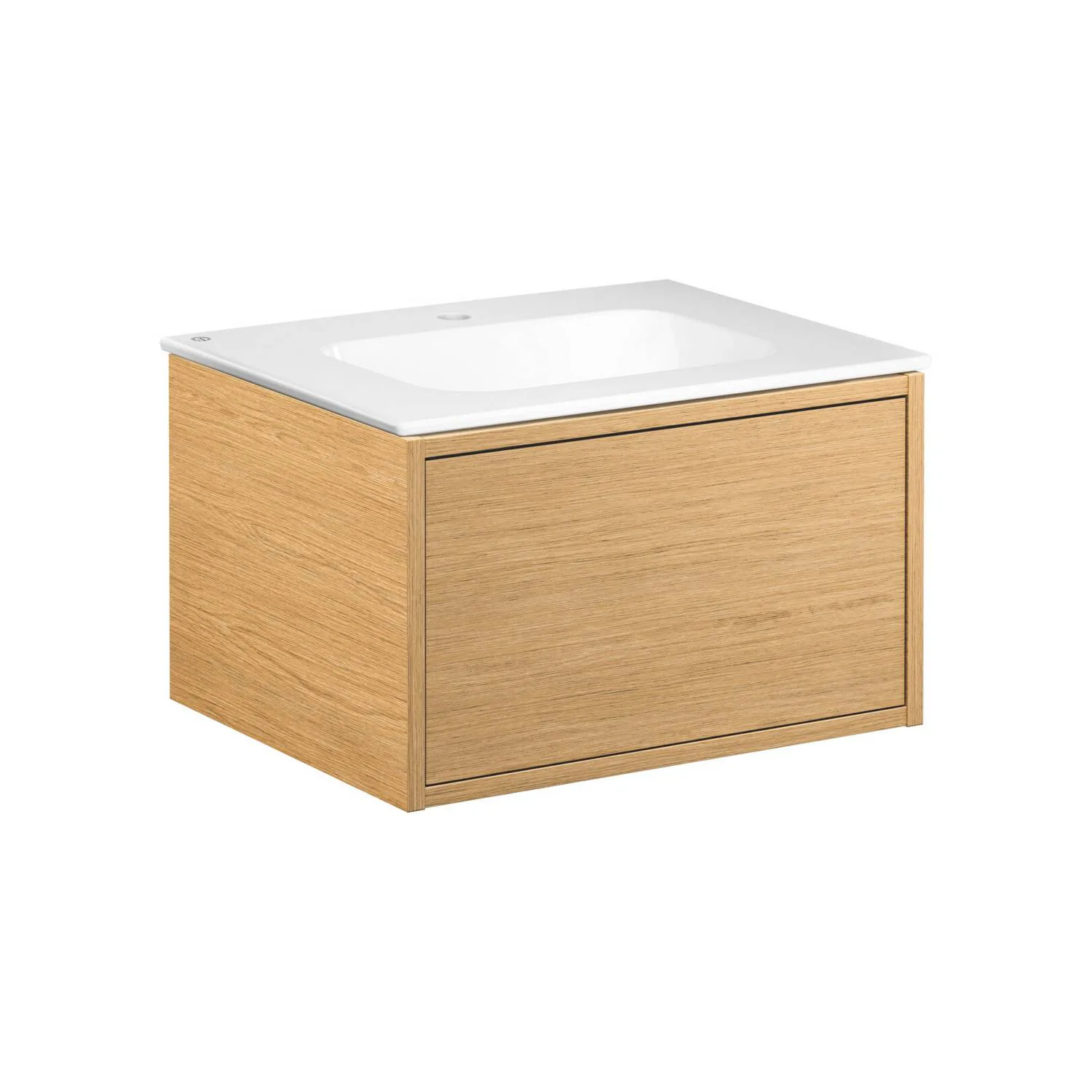 Kommod Ducentic Ljus ek - 60 cm. Porslinstvättställ, Vit, fö Ljus Ek