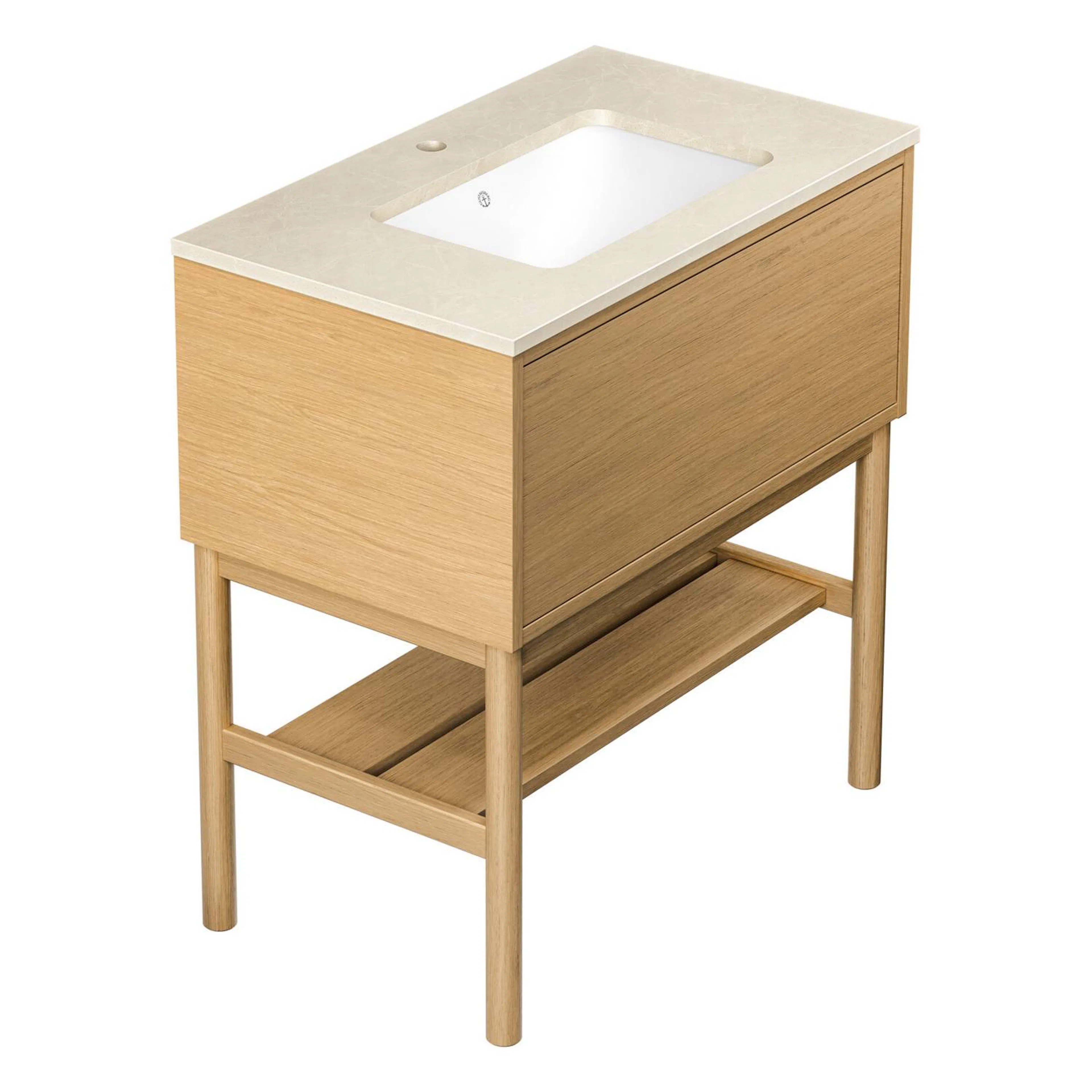 Kommod Ducentic Ljus ek - 80 cm. Stenbänkskiva med 1 ho, Bei Ljus Ek, Hål för 1 st Singelhålsblandare, Beige Royal