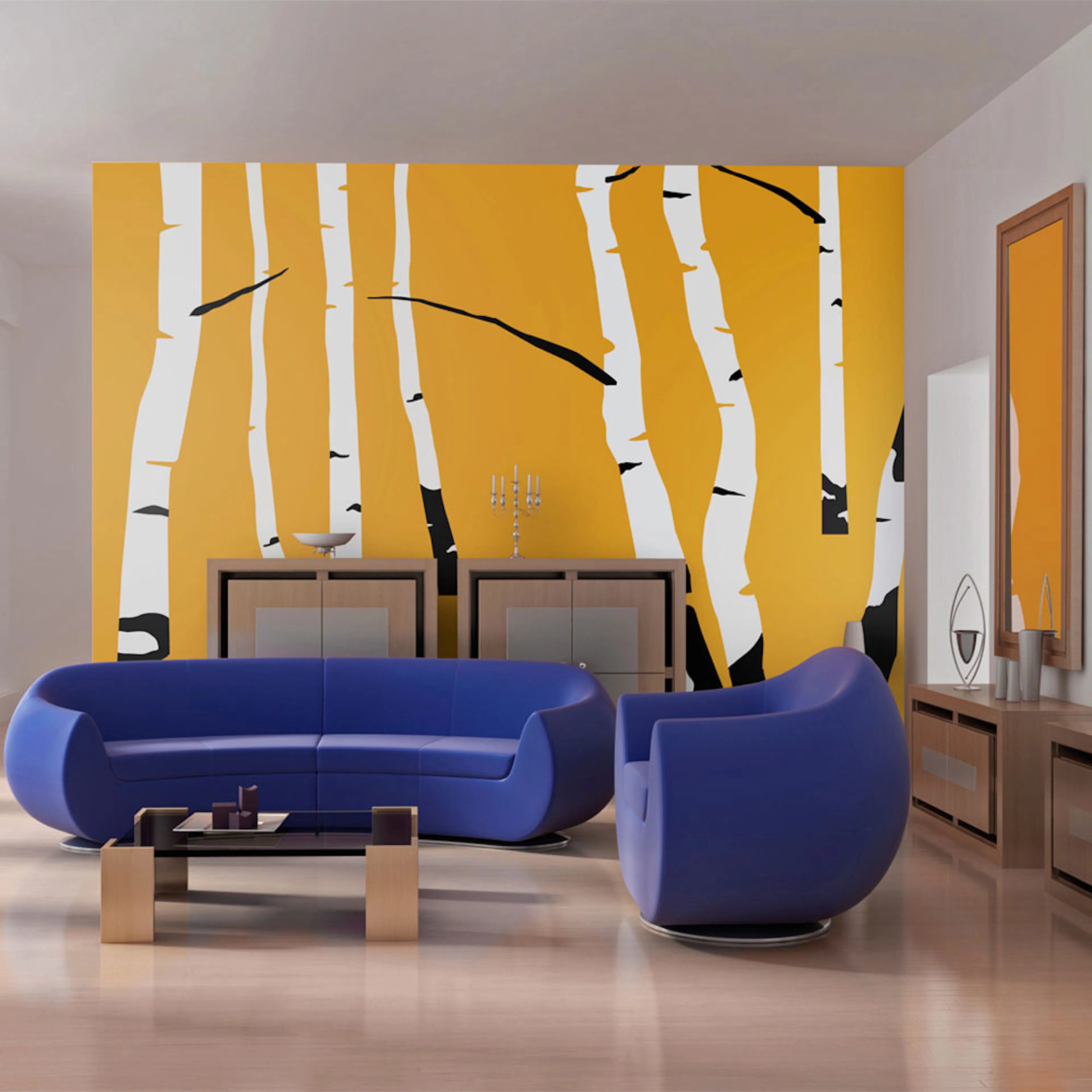 Fototapet Arkiio Birches On The Orange Background